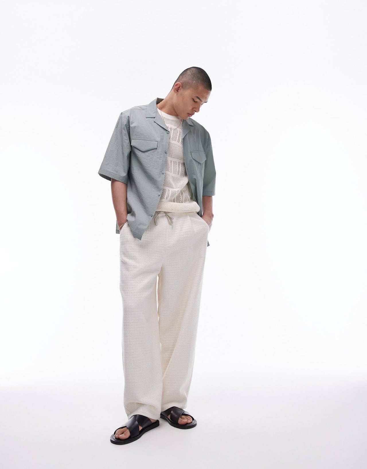Topman short sleeve relaxed revere utility double pocket shirt in sage - ASOS Sample Sale EU Store