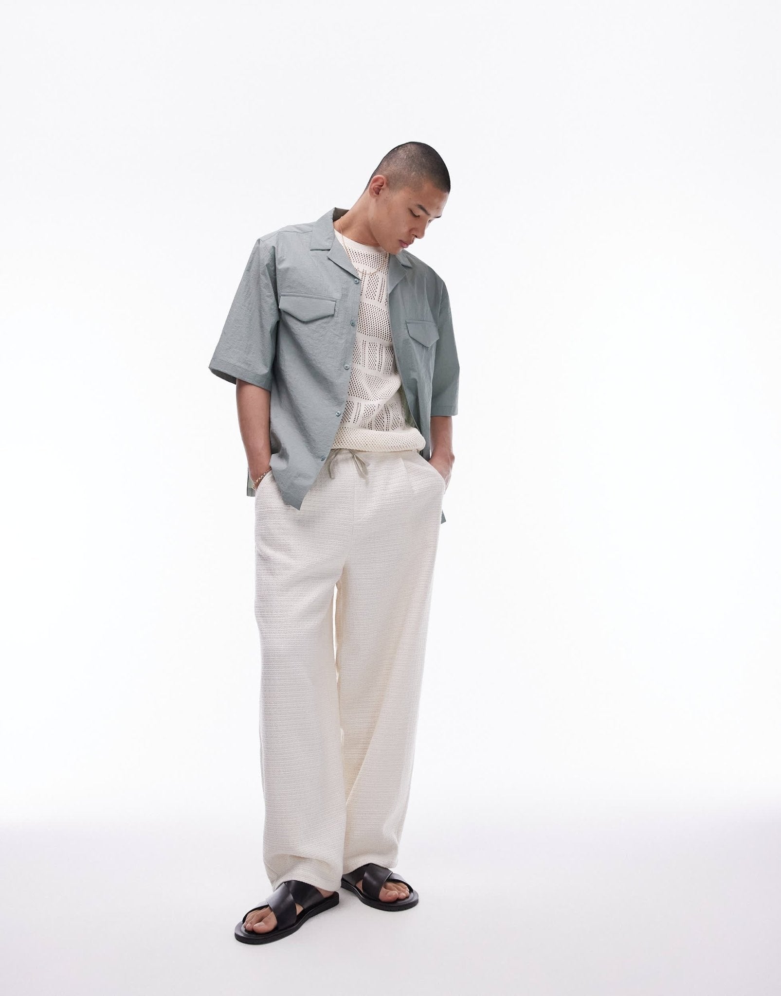 Topman short sleeve relaxed revere utility double pocket shirt in sage - ASOS Sample Sale EU Store