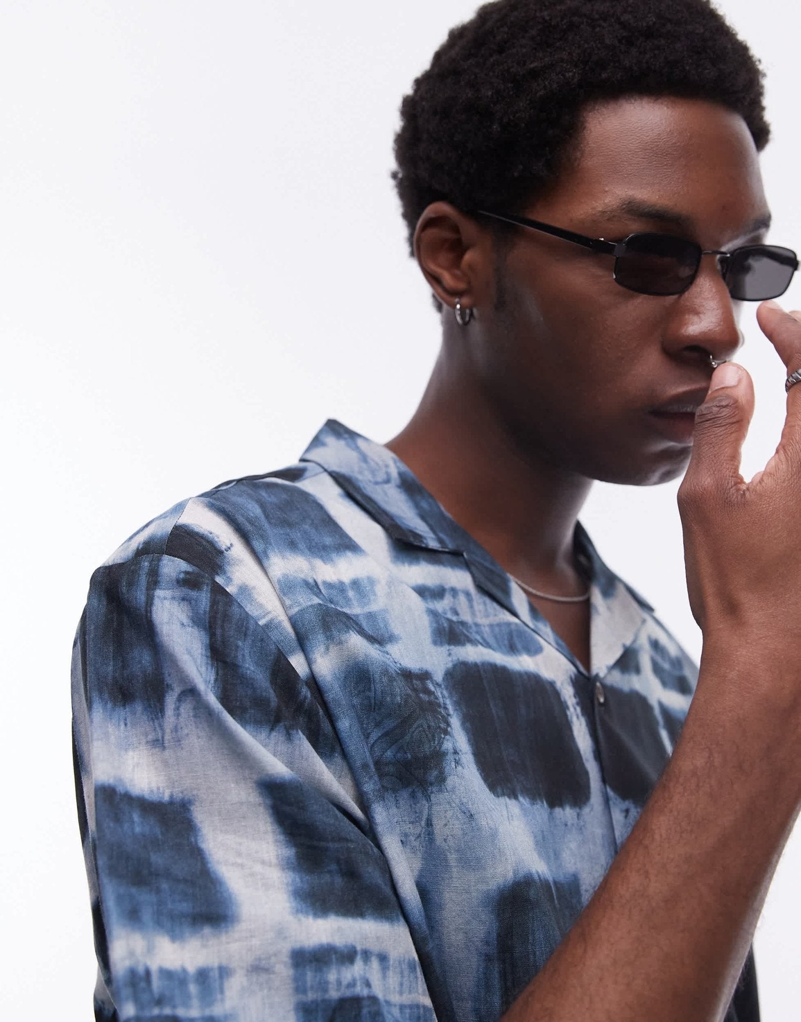 Topman short sleeve relaxed sheer check shirt in blue - ASOS Sample Sale EU Store