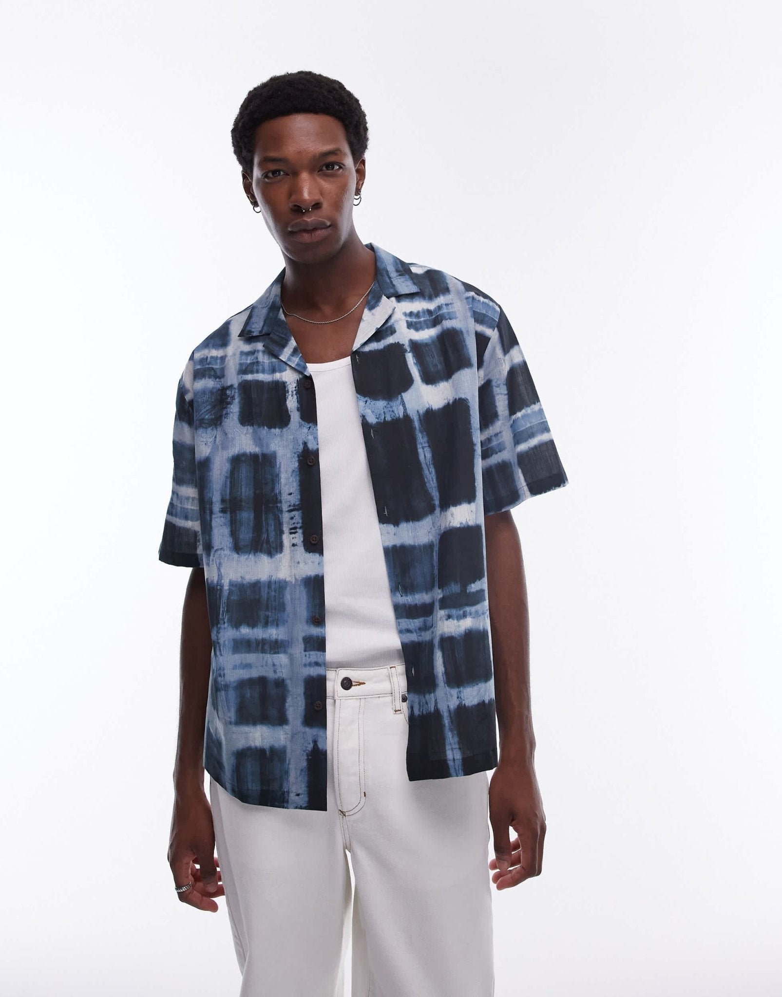 Topman short sleeve relaxed sheer check shirt in blue - ASOS Sample Sale EU Store