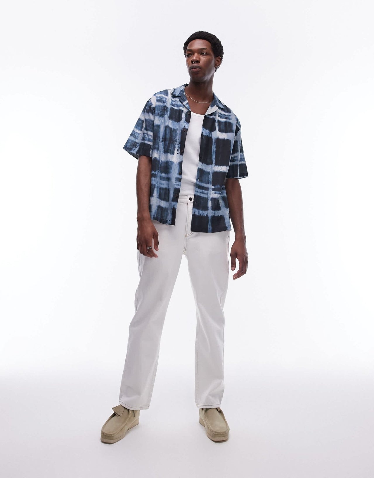 Topman short sleeve relaxed sheer check shirt in blue - ASOS Sample Sale EU Store