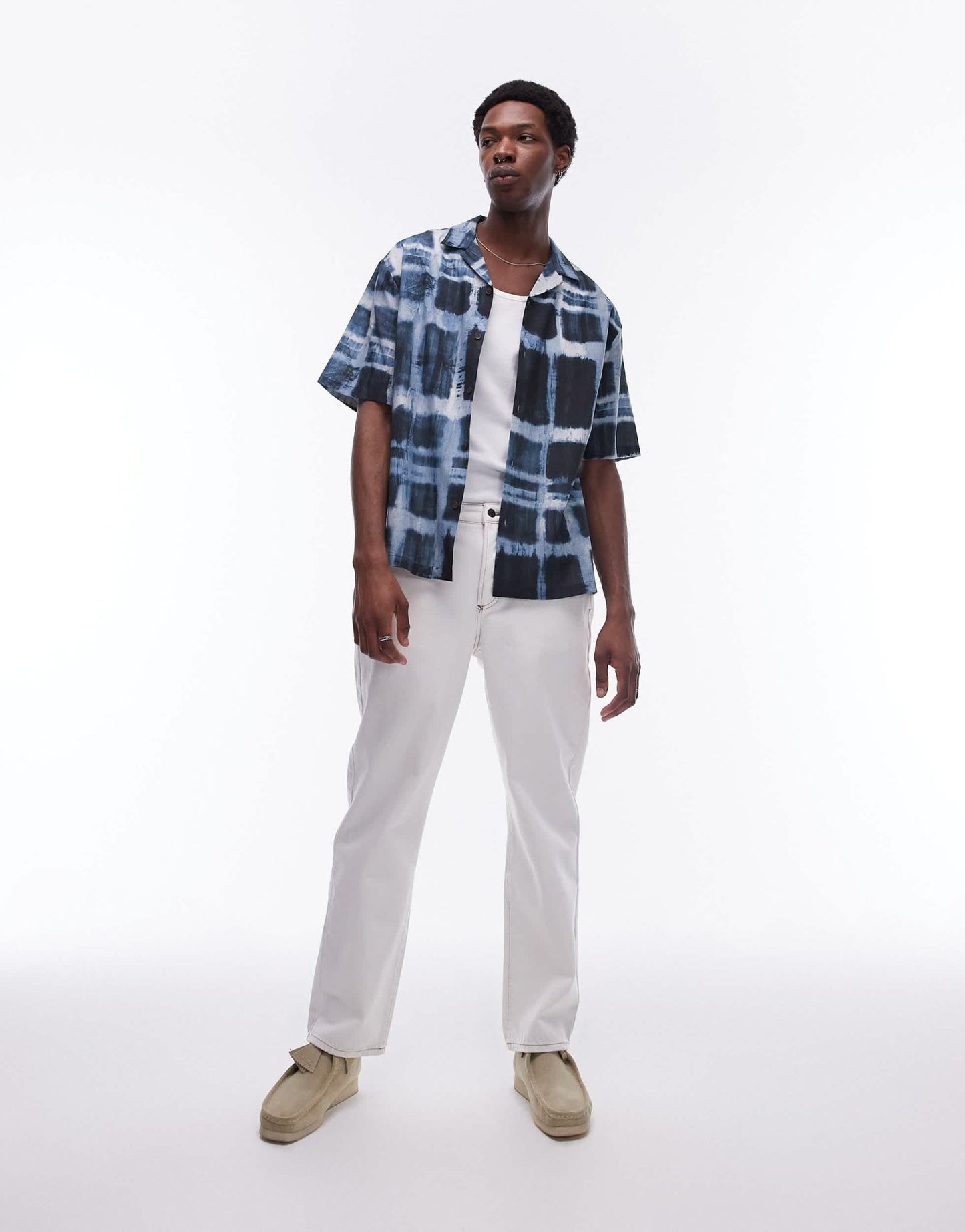 Topman short sleeve relaxed sheer check shirt in blue - ASOS Sample Sale EU Store