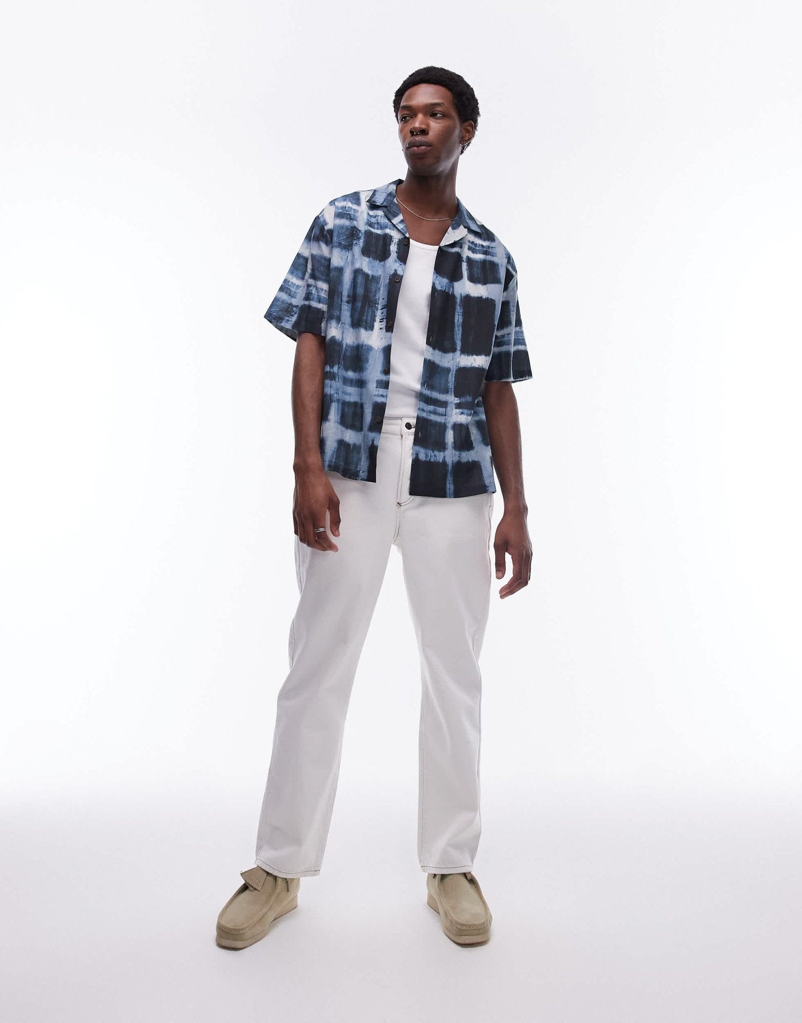 Topman short sleeve relaxed sheer check shirt in blue - ASOS Sample Sale EU Store