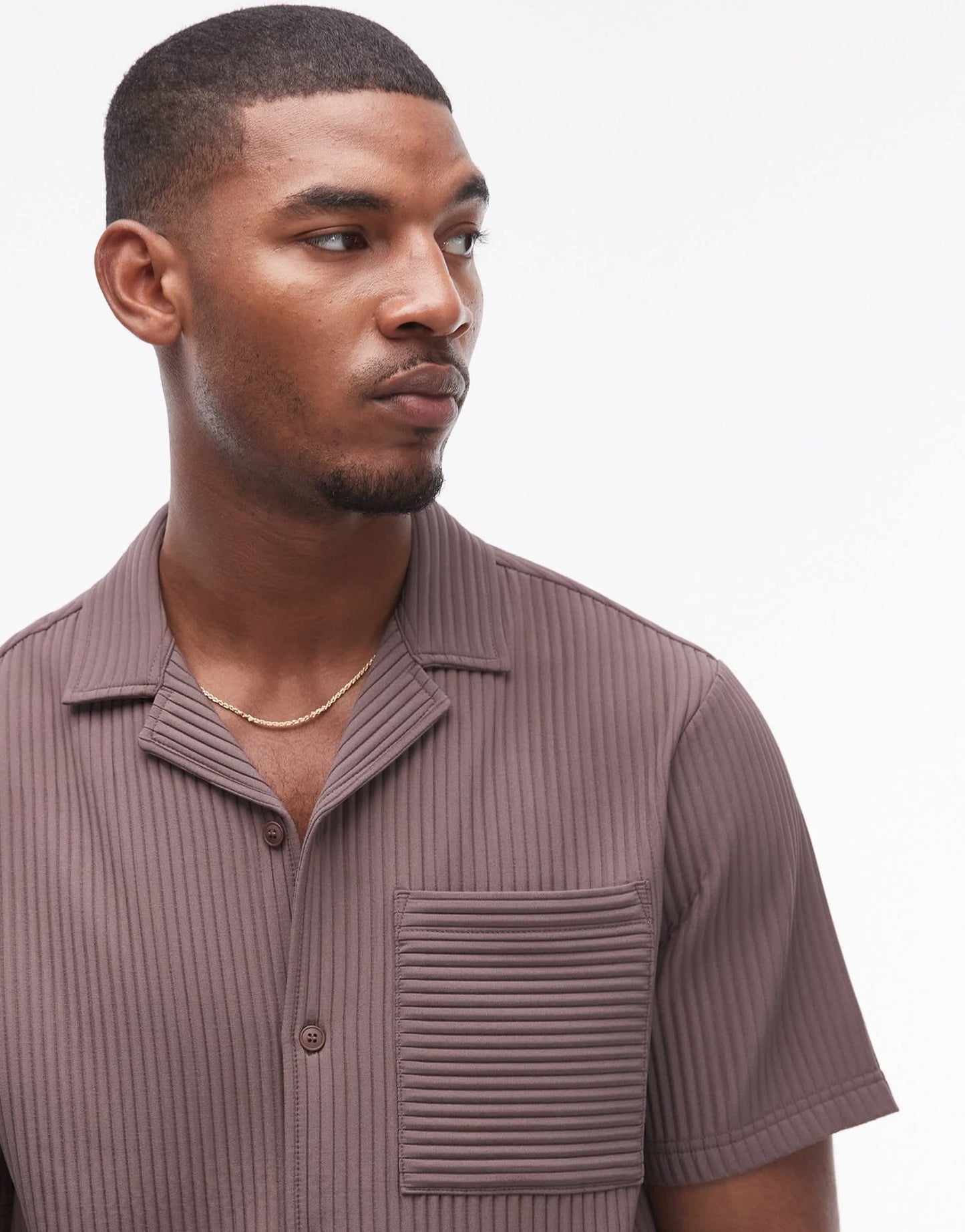 Topman short sleeve revere plisse shirt in chocolate - ASOS Sample Sale EU Store