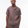 Topman short sleeve revere plisse shirt in chocolate