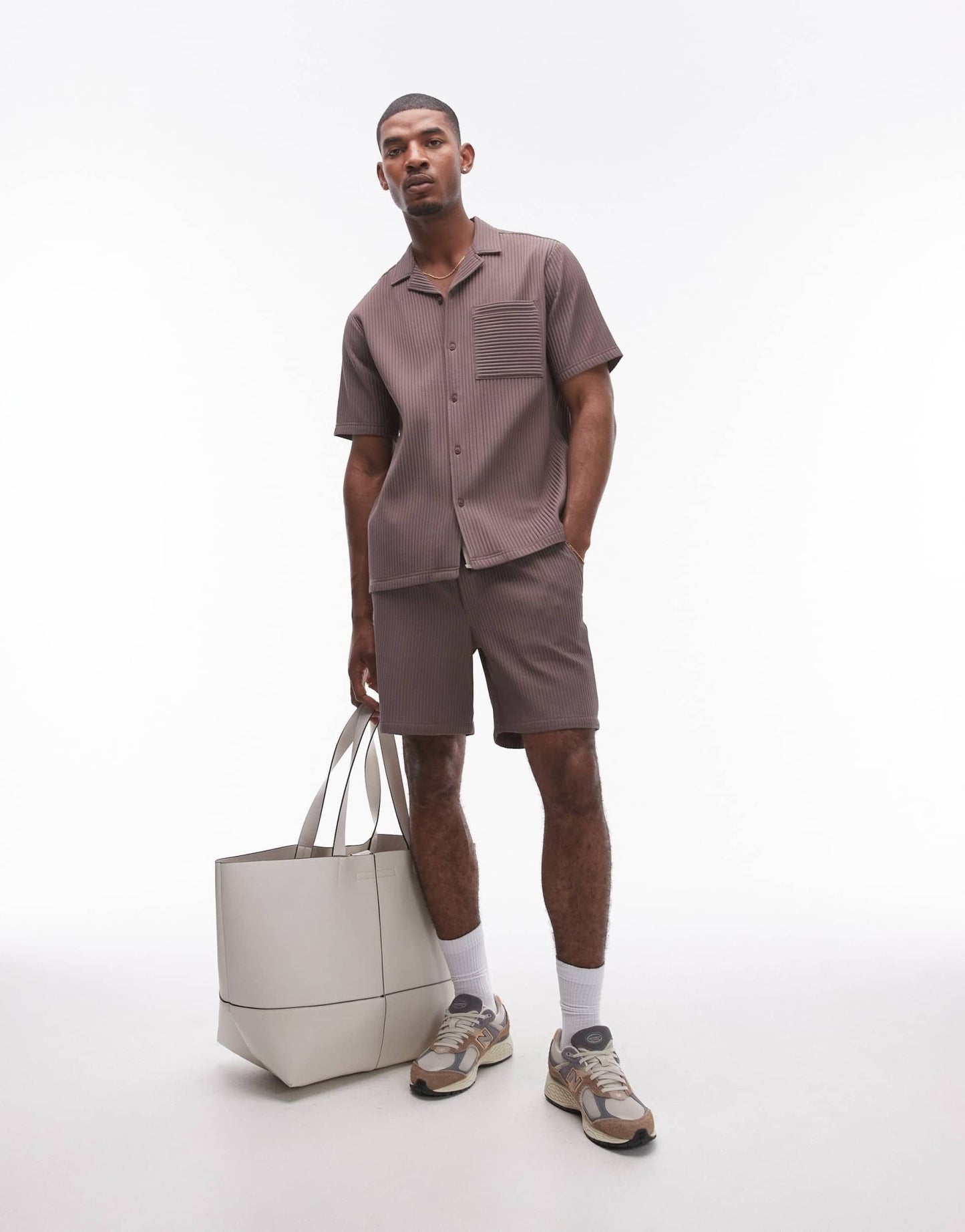 Topman short sleeve revere plisse shirt in chocolate - ASOS Sample Sale EU Store