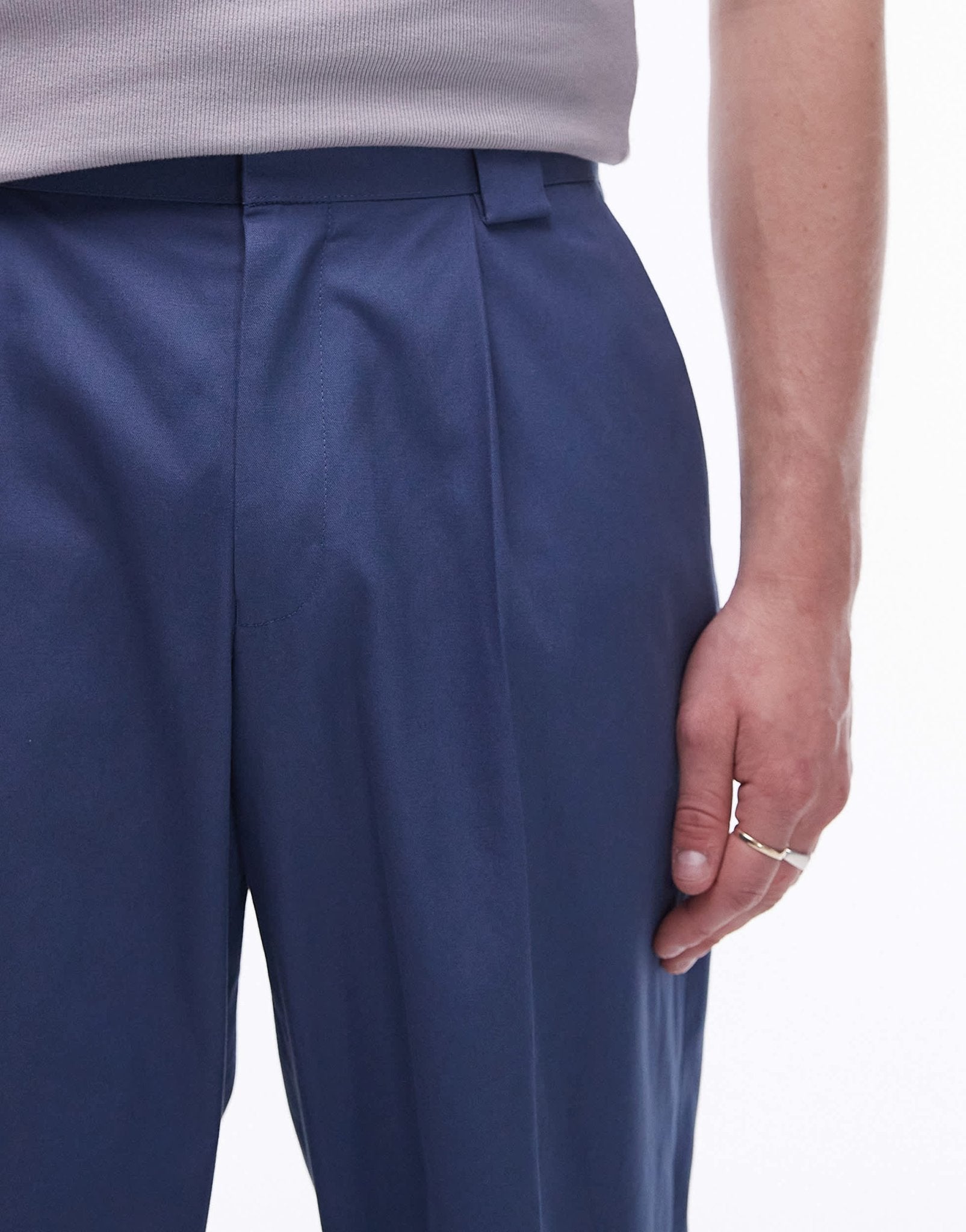 Topman smart compact cotton wide leg trouser in navy - ASOS Sample Sale EU Store