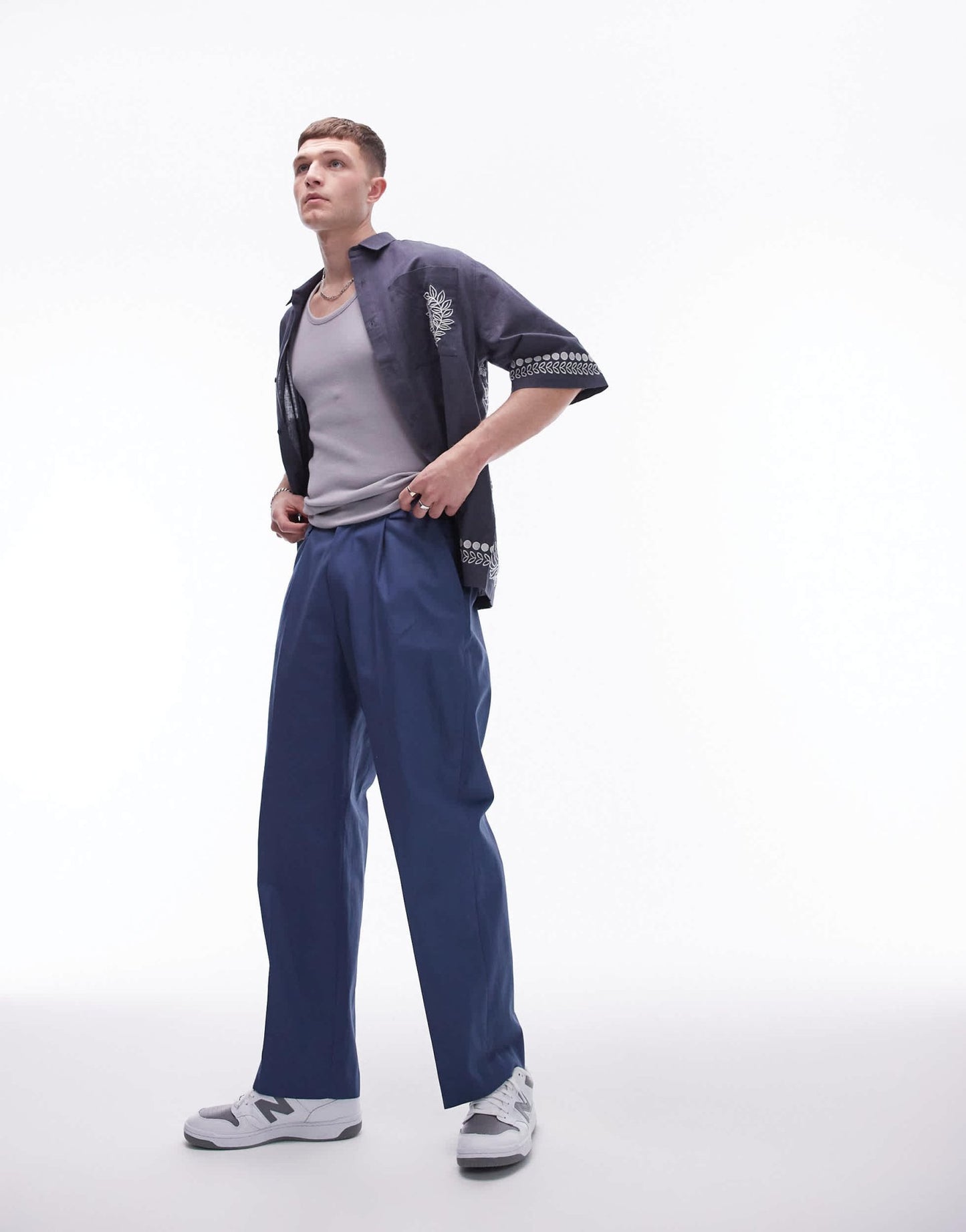 Topman smart compact cotton wide leg trouser in navy - ASOS Sample Sale EU Store