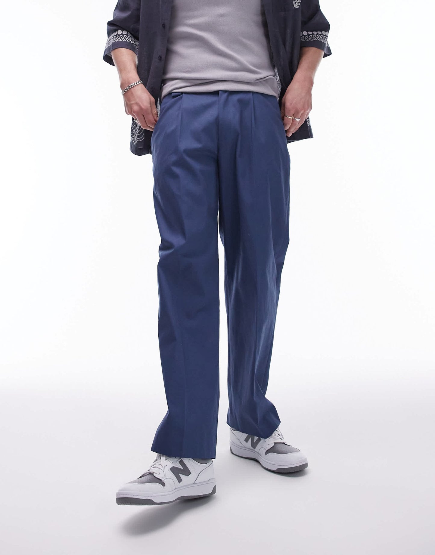 Topman smart compact cotton wide leg trouser in navy - ASOS Sample Sale EU Store