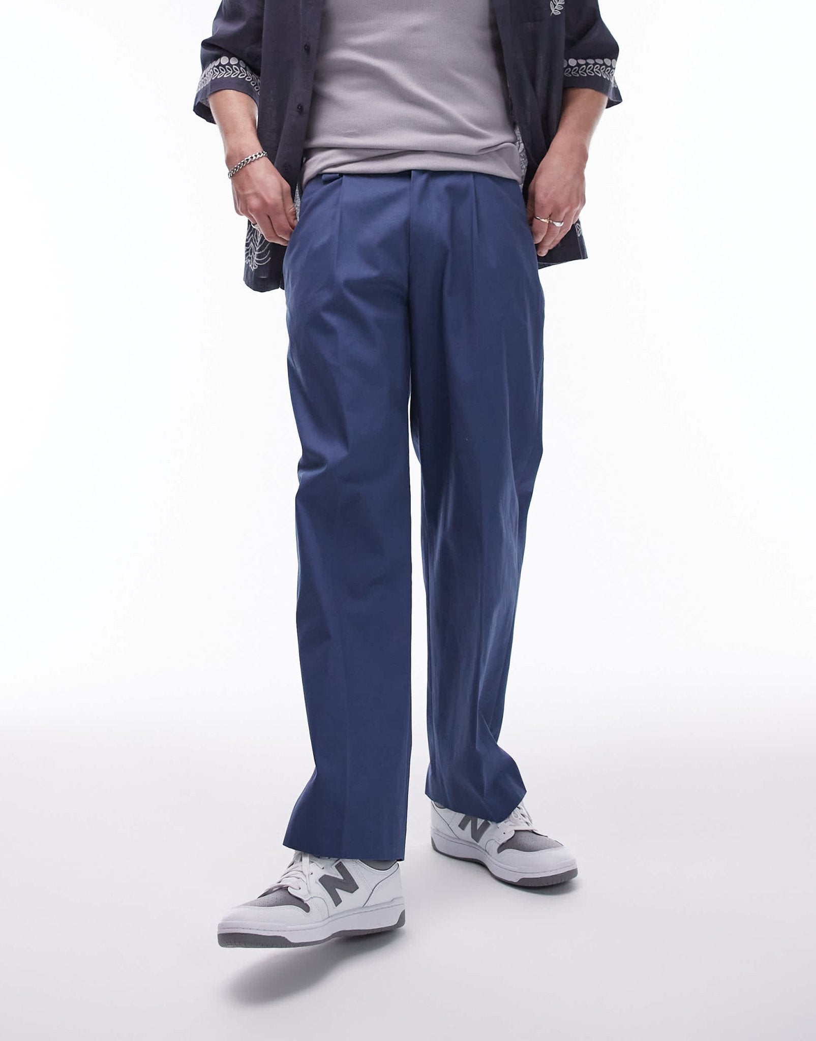 Topman smart compact cotton wide leg trouser in navy - ASOS Sample Sale EU Store