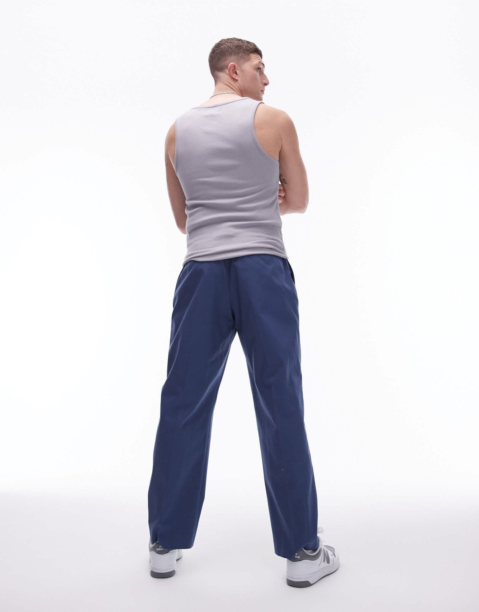 Topman smart compact cotton wide leg trouser in navy - ASOS Sample Sale EU Store