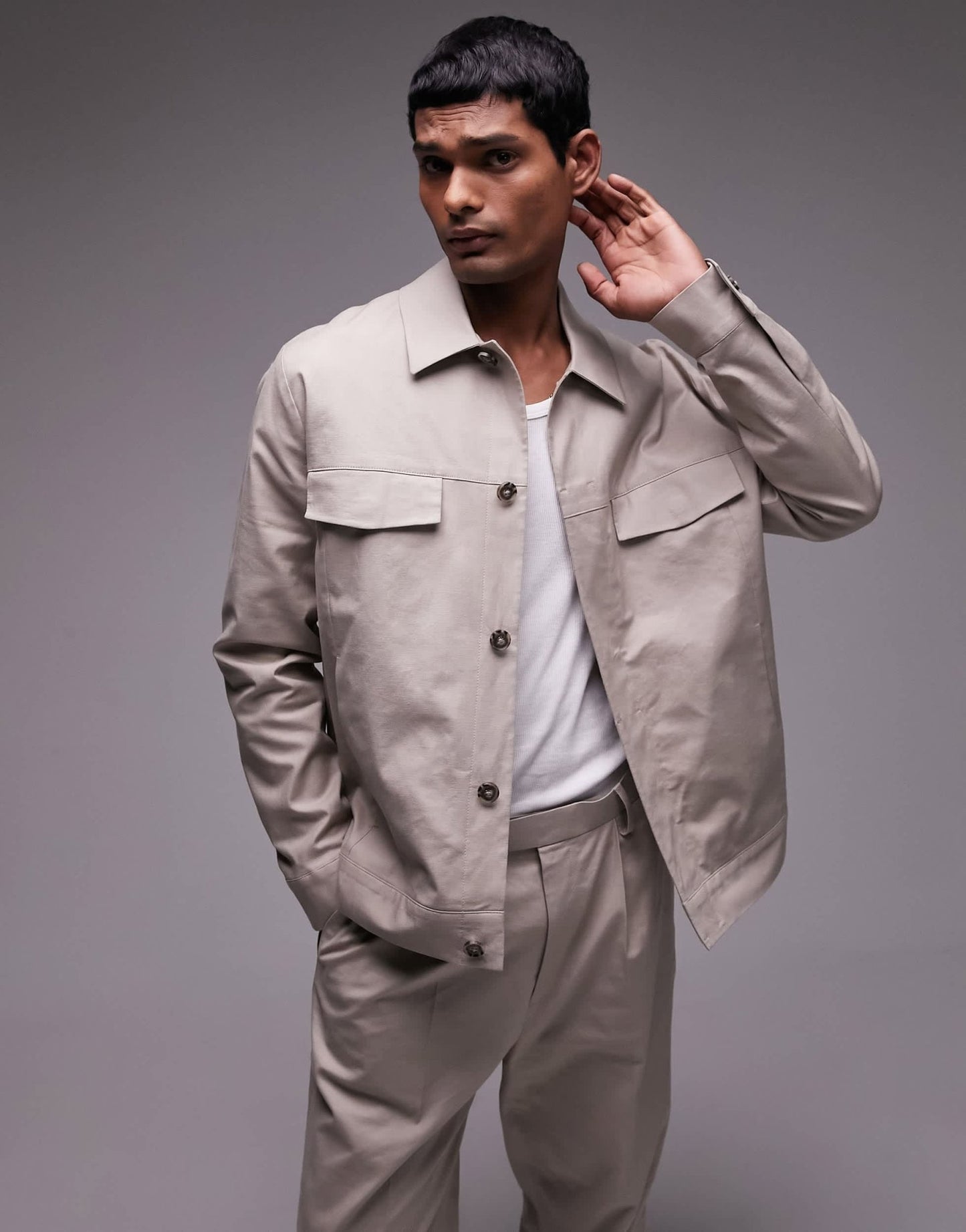 Topman smart harrington linen blend suit jacket in stone - ASOS Sample Sale EU Store