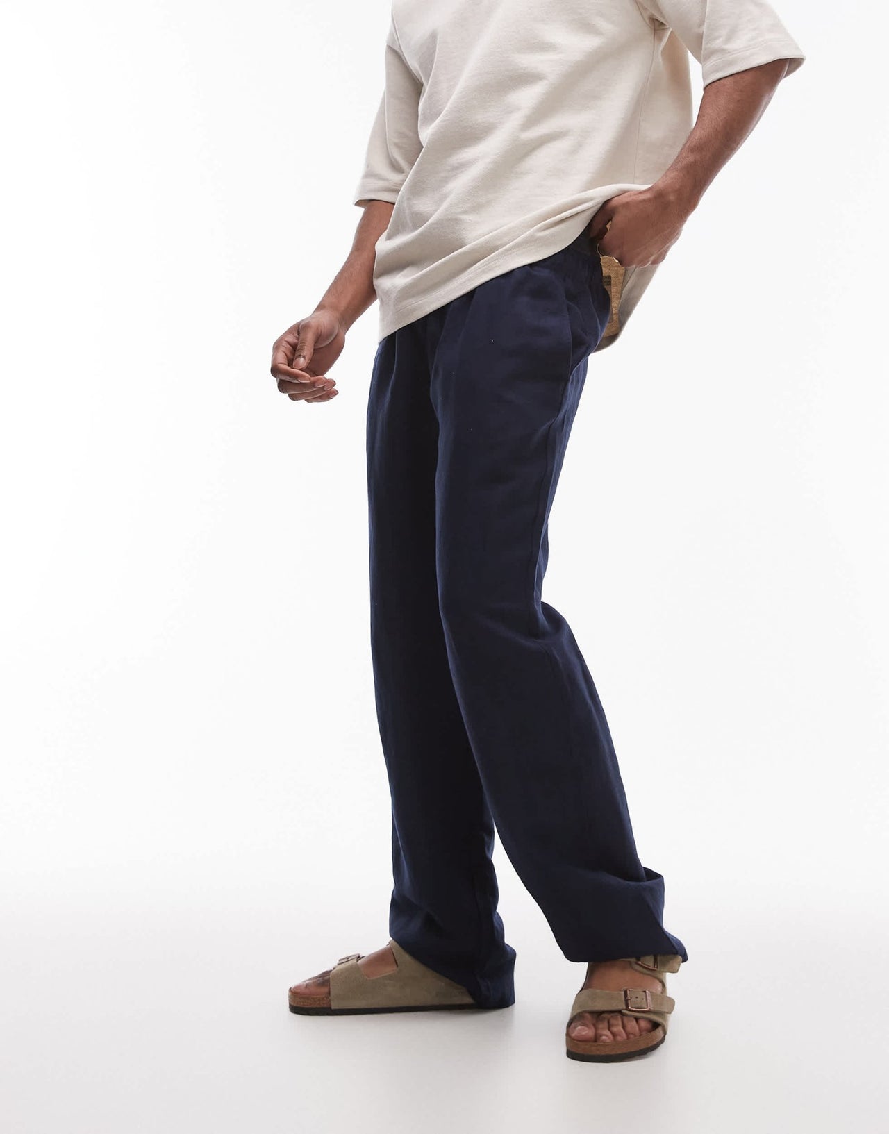 Topman wide leg linen trouser in navy - ASOS Sample Sale EU Store