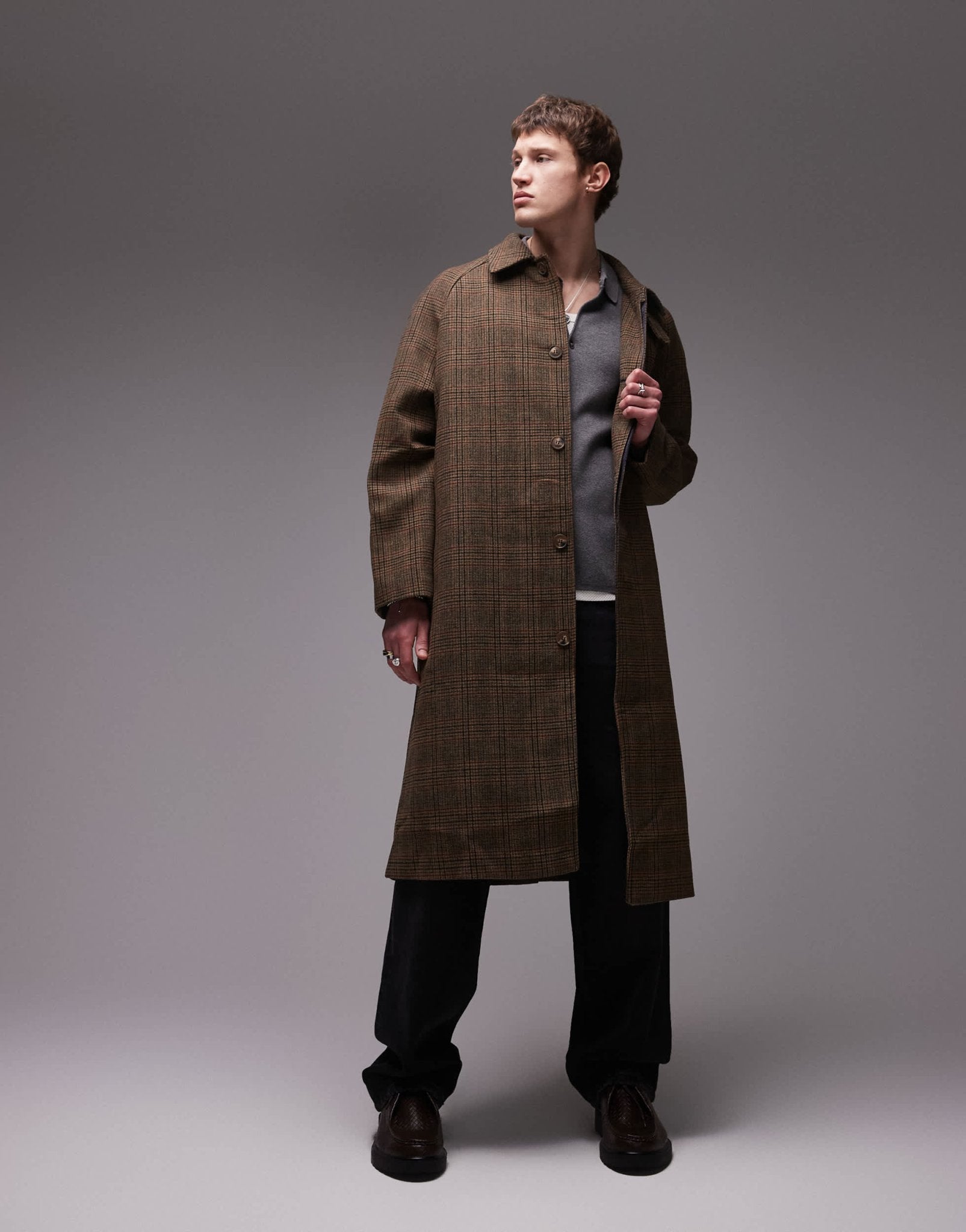 Topman wool check car coat in brown - ASOS Sample Sale EU Store