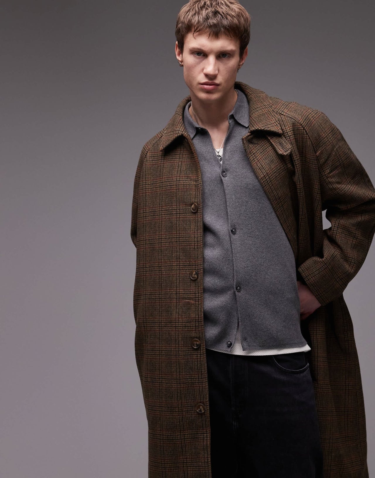 Topman wool check car coat in brown - ASOS Sample Sale EU Store