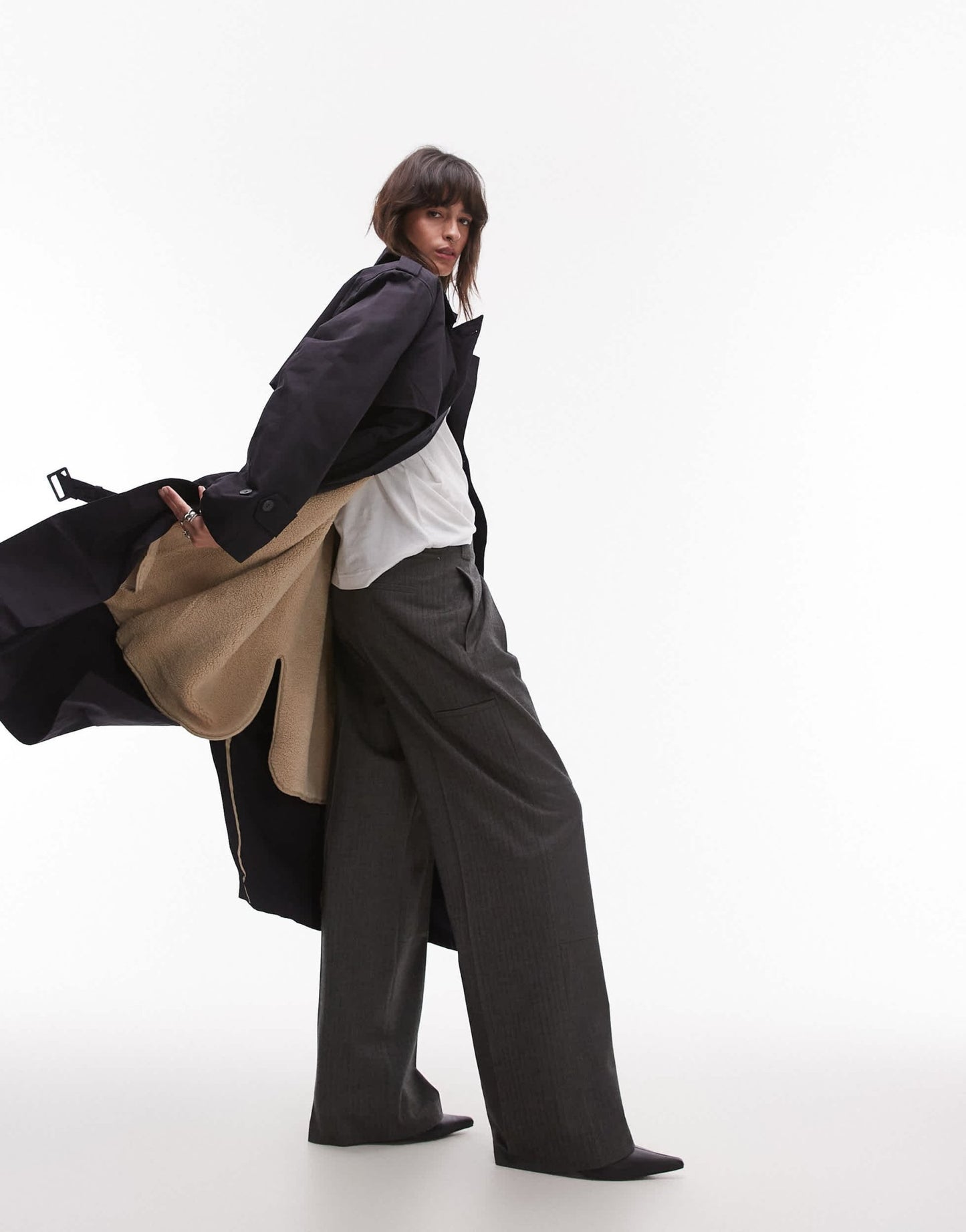 Topshop 2in1 borg trench coat in anthracite - ASOS Sample Sale EU Store