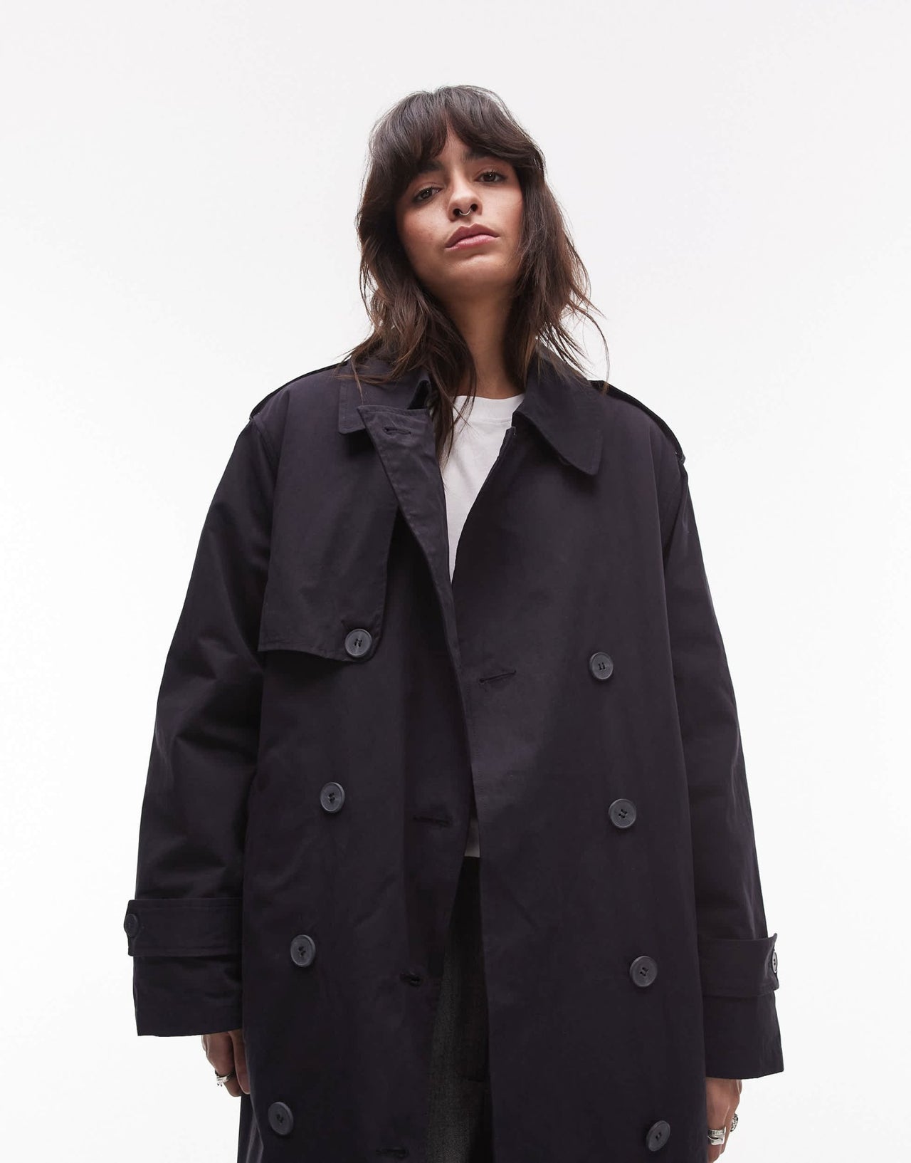 Topshop 2in1 borg trench coat in anthracite - ASOS Sample Sale EU Store