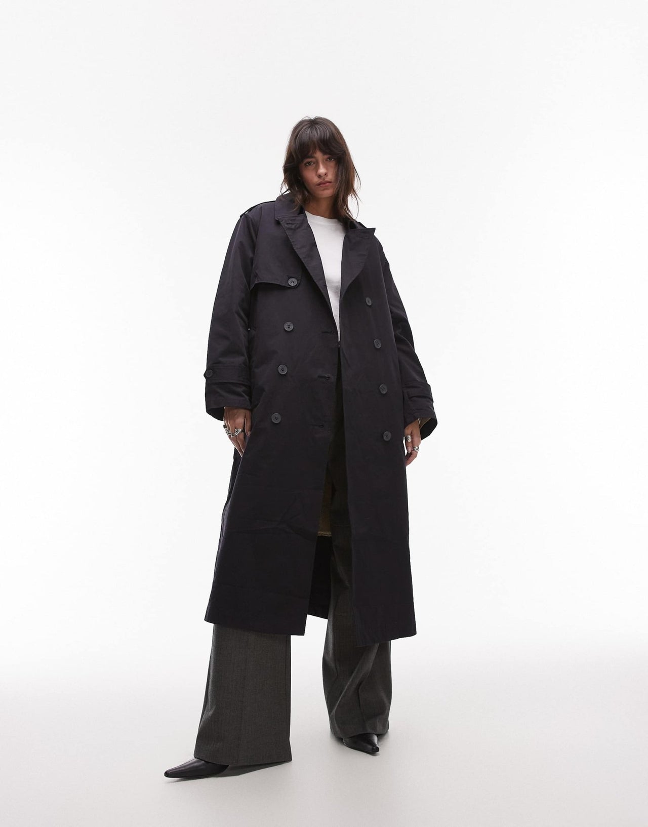 Topshop 2in1 borg trench coat in anthracite - ASOS Sample Sale EU Store