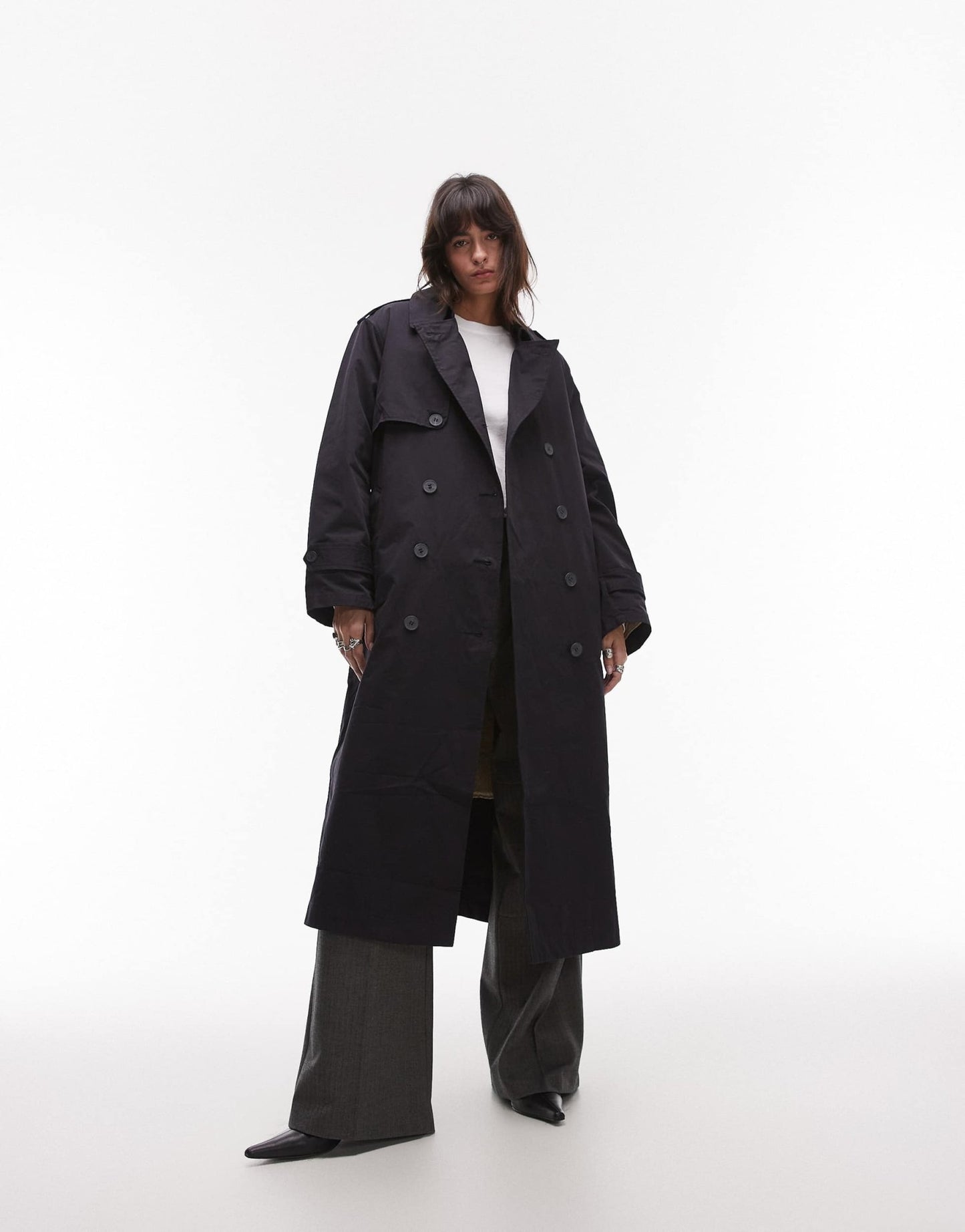 Topshop 2in1 borg trench coat in anthracite - ASOS Sample Sale EU Store