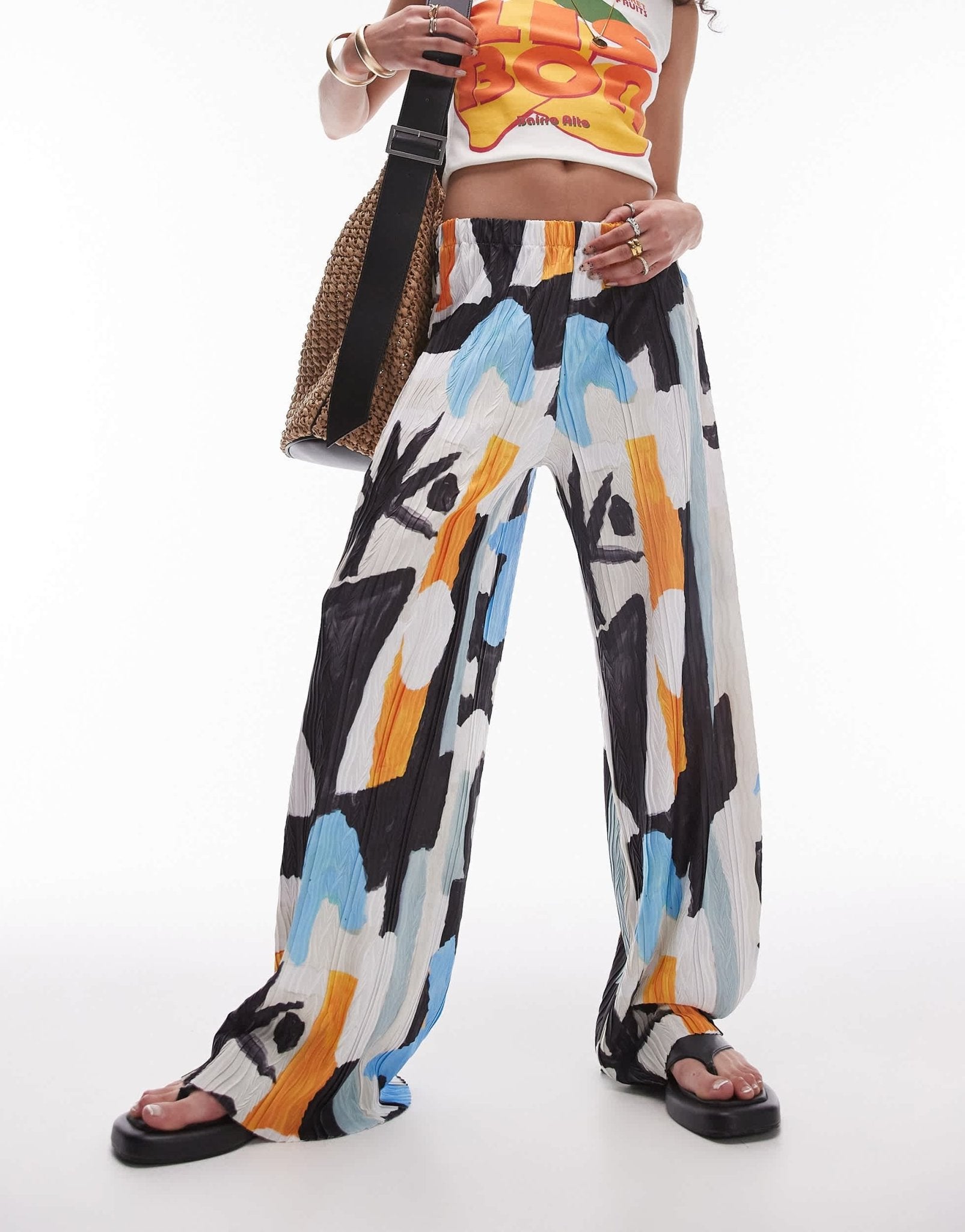 Topshop abstract art crinkle plisse trouser - ASOS Sample Sale EU Store