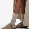 Topshop Annie real leather buckle clog in taupe suede