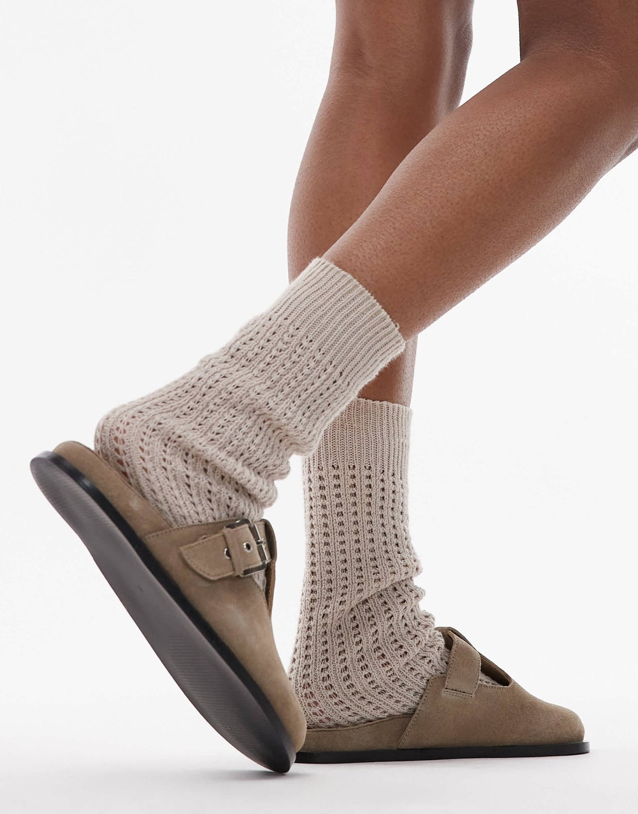 Topshop Annie real leather buckle clog in taupe suede - ASOS Sample Sale EU Store