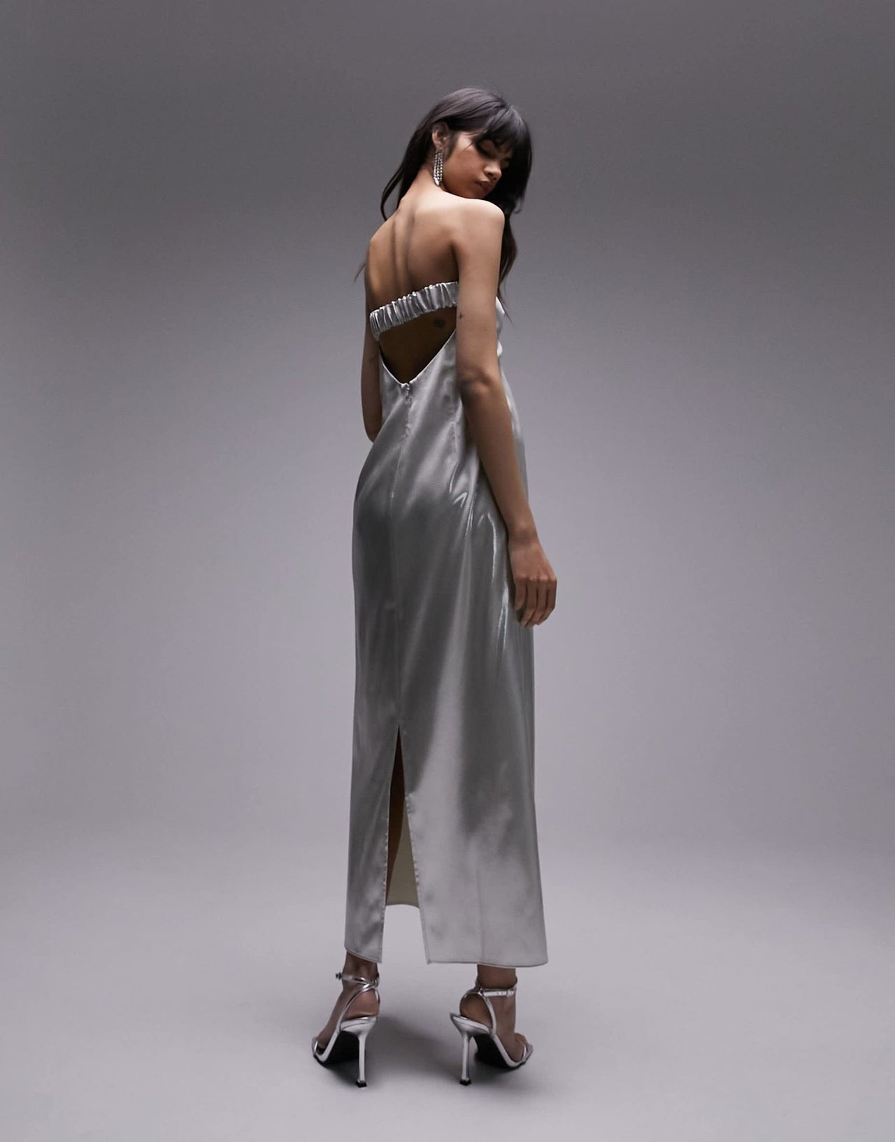 Topshop bandeau metallic midi dress in silver - ASOS Sample Sale EU Store