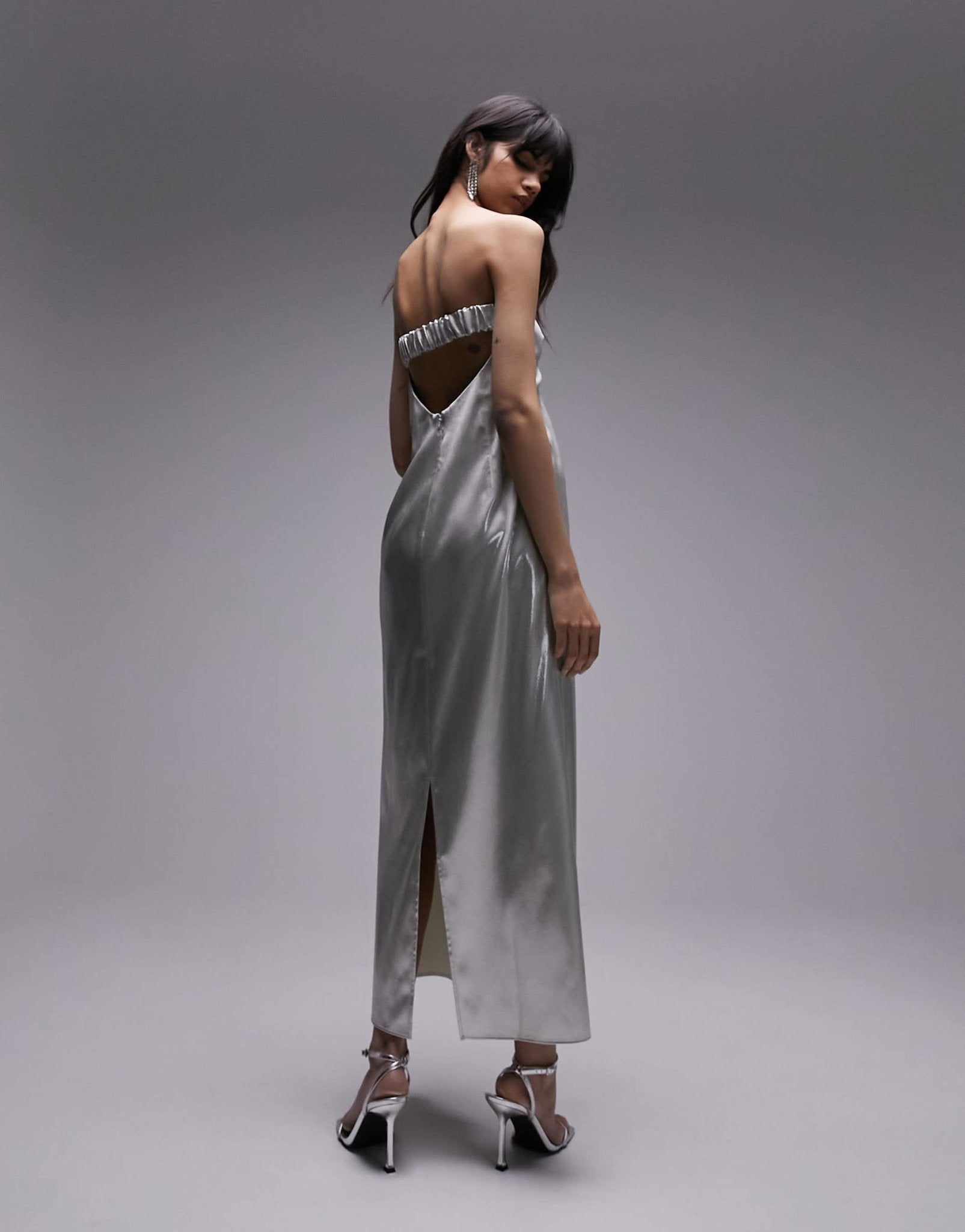 Topshop bandeau metallic midi dress in silver - ASOS Sample Sale EU Store