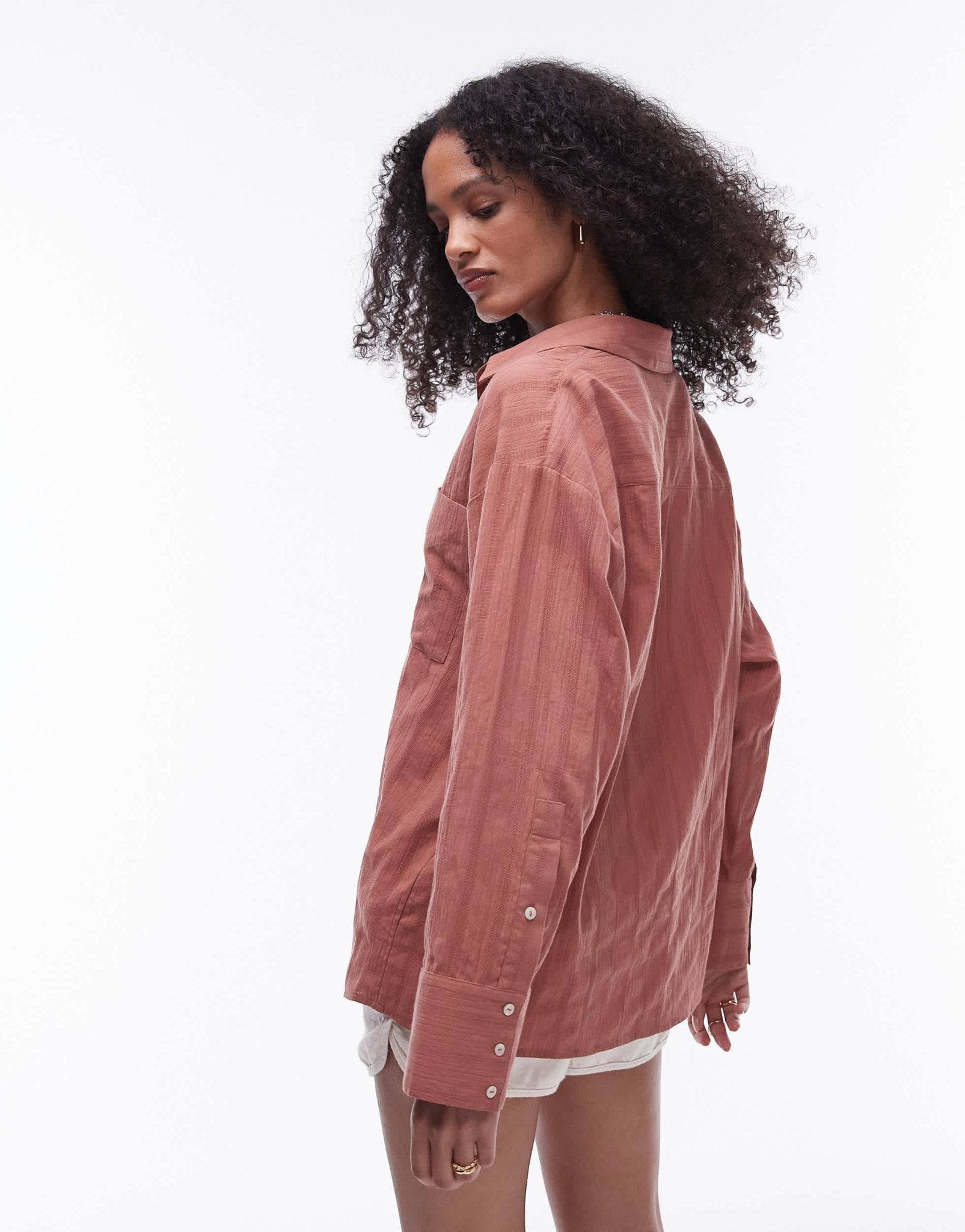 Topshop beach long sleeve shirt in blush - ASOS Sample Sale EU Store