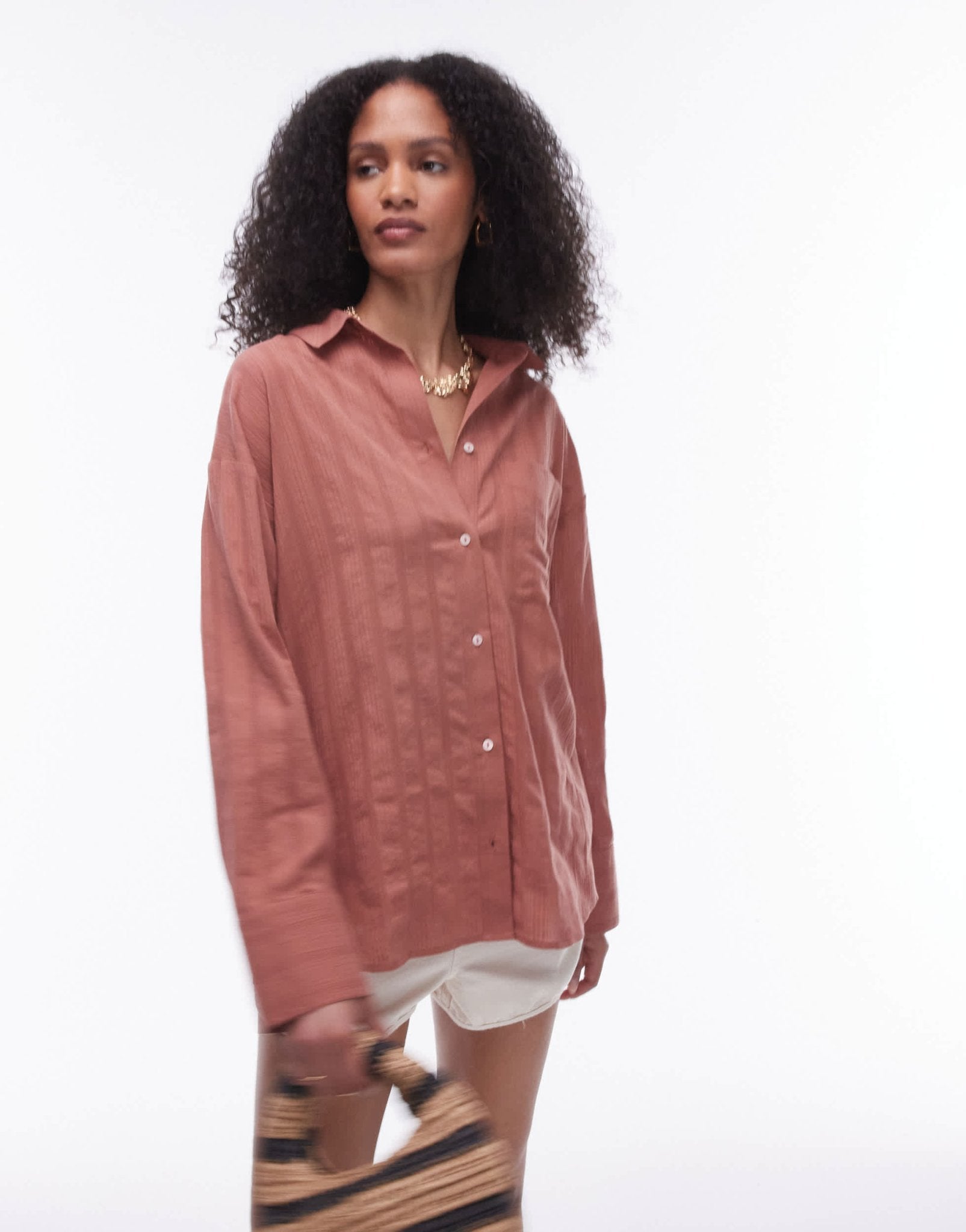 Topshop beach long sleeve shirt in blush - ASOS Sample Sale EU Store
