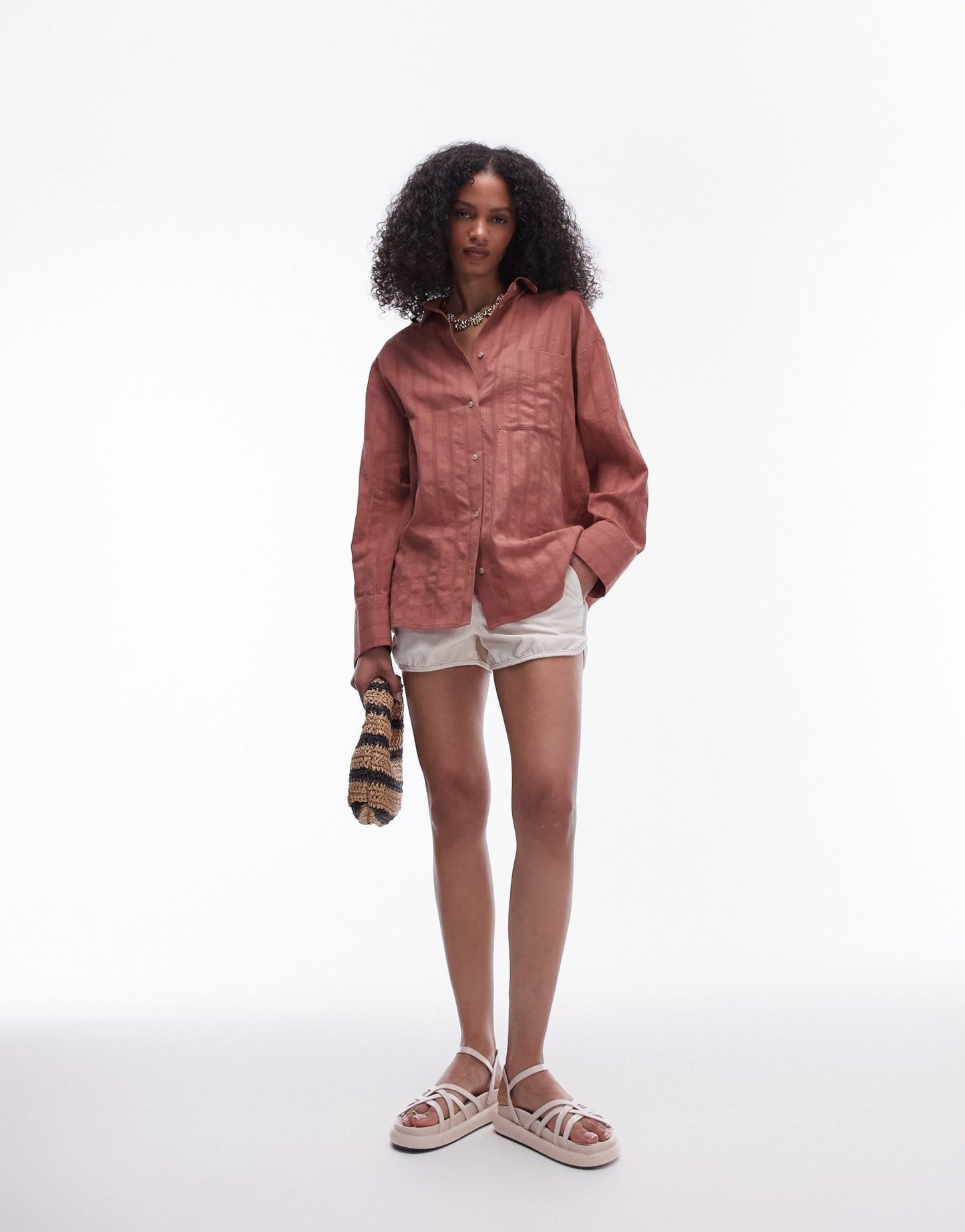 Topshop beach long sleeve shirt in blush - ASOS Sample Sale EU Store