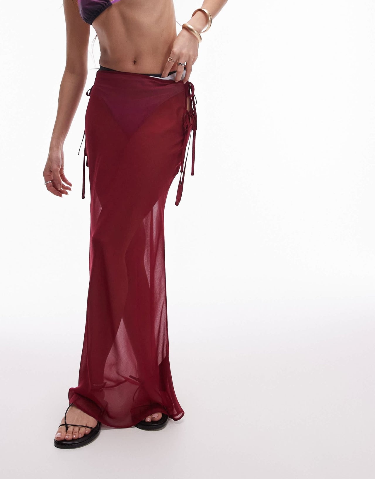 Topshop beach sheer bias maxi skirt in cherry red - ASOS Sample Sale EU Store