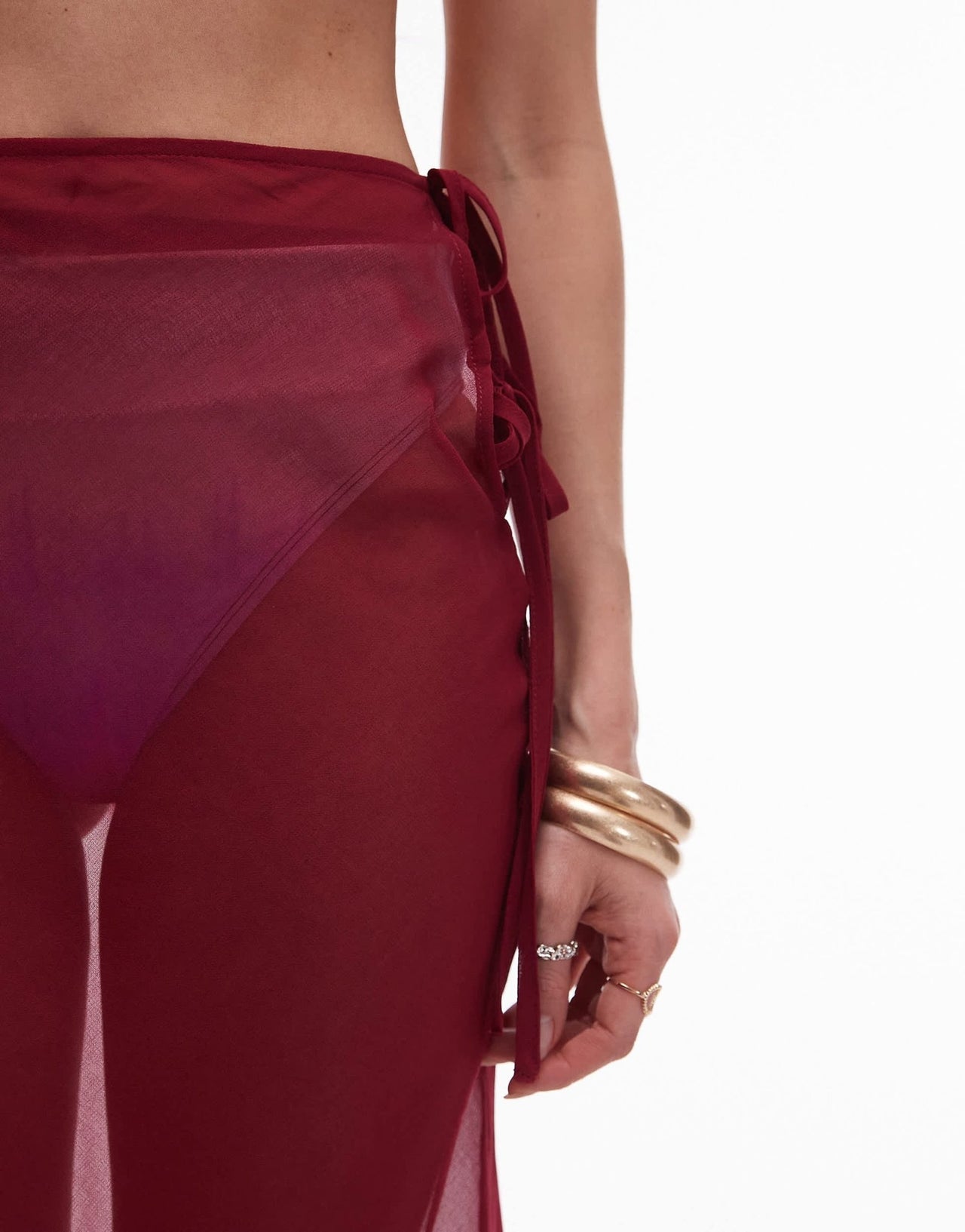 Topshop beach sheer bias maxi skirt in cherry red - ASOS Sample Sale EU Store