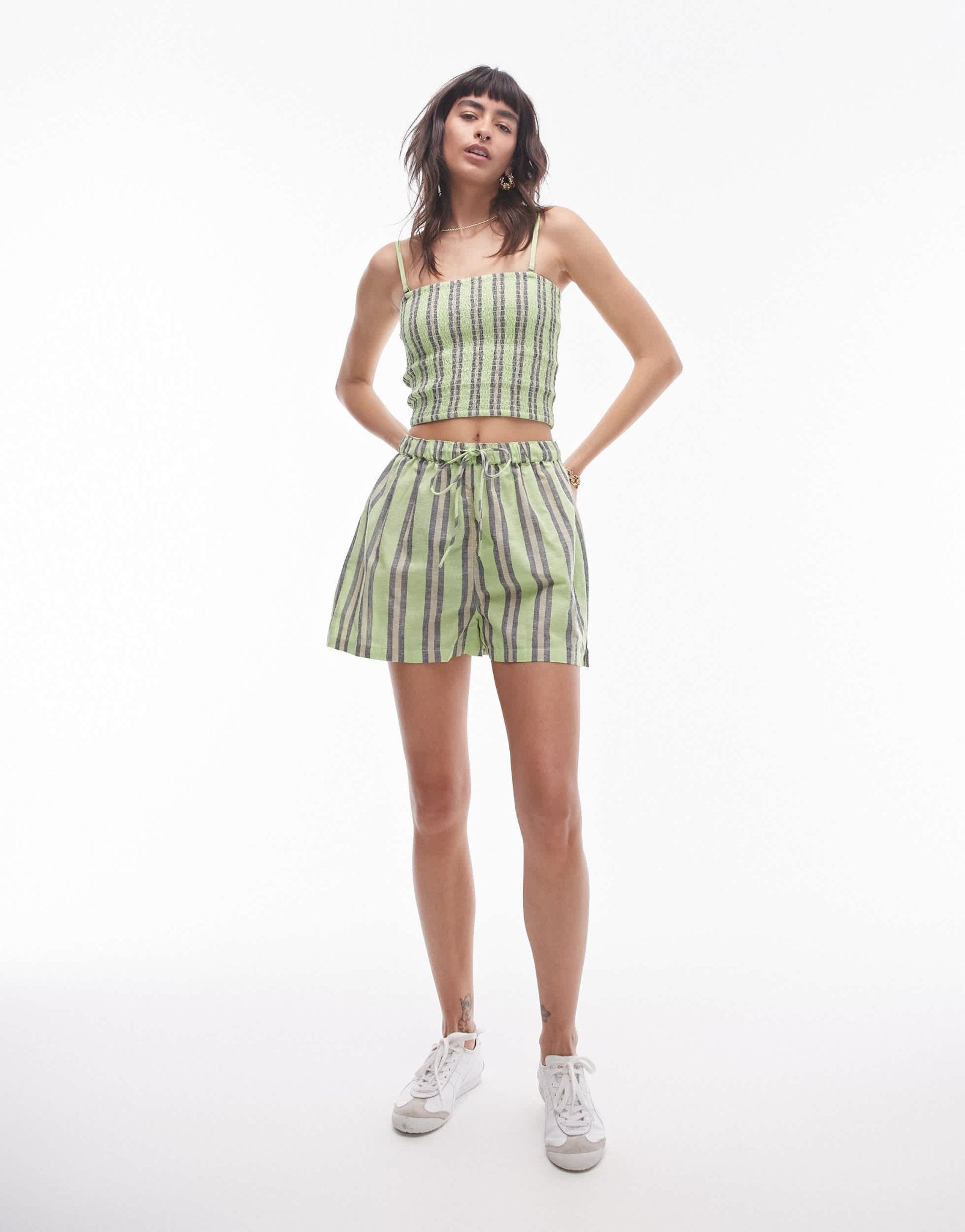 Topshop beach shirred cami top in green stripe - ASOS Sample Sale EU Store