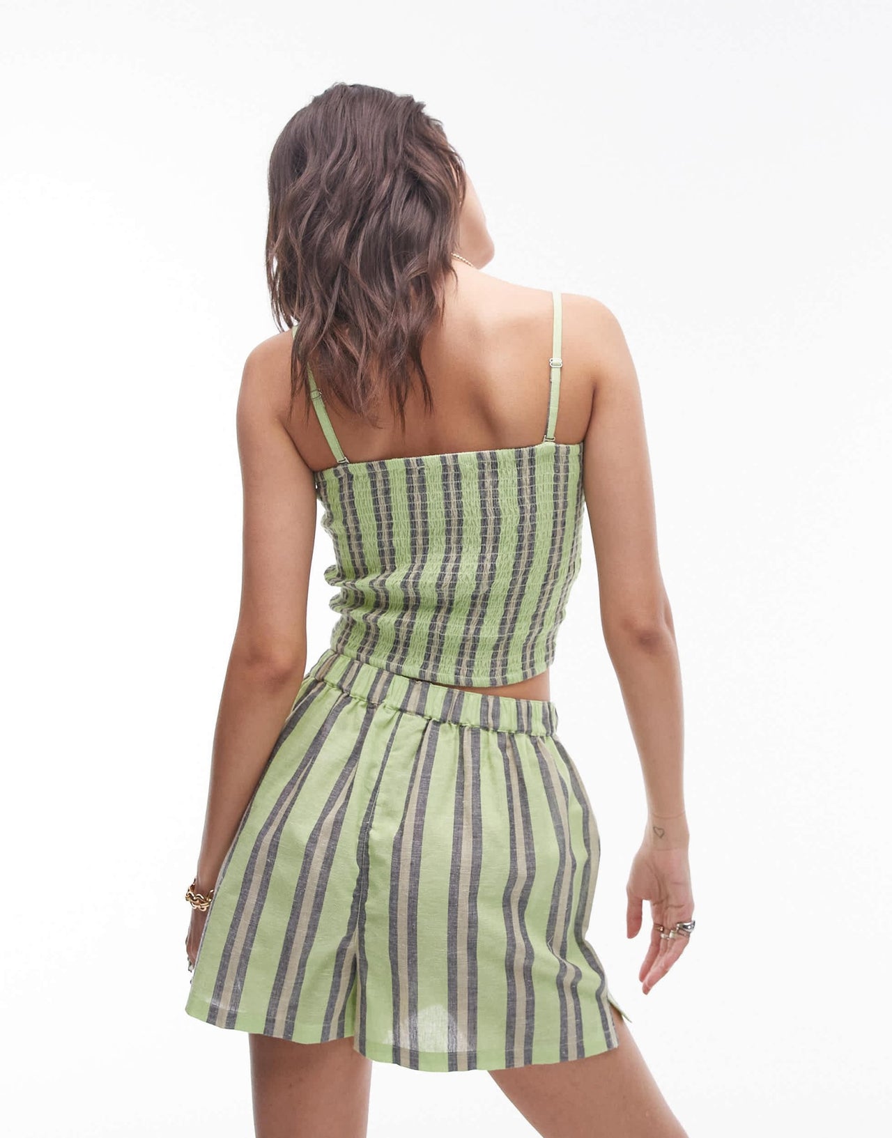 Topshop beach shirred cami top in green stripe - ASOS Sample Sale EU Store