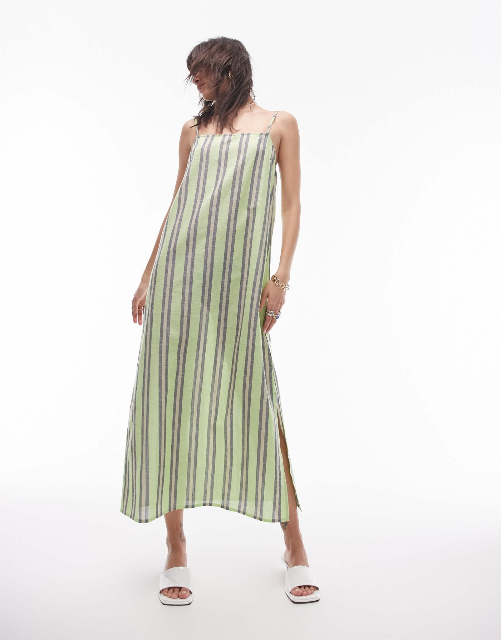 Topshop beach strappy dress in green stripe - ASOS Sample Sale EU Store