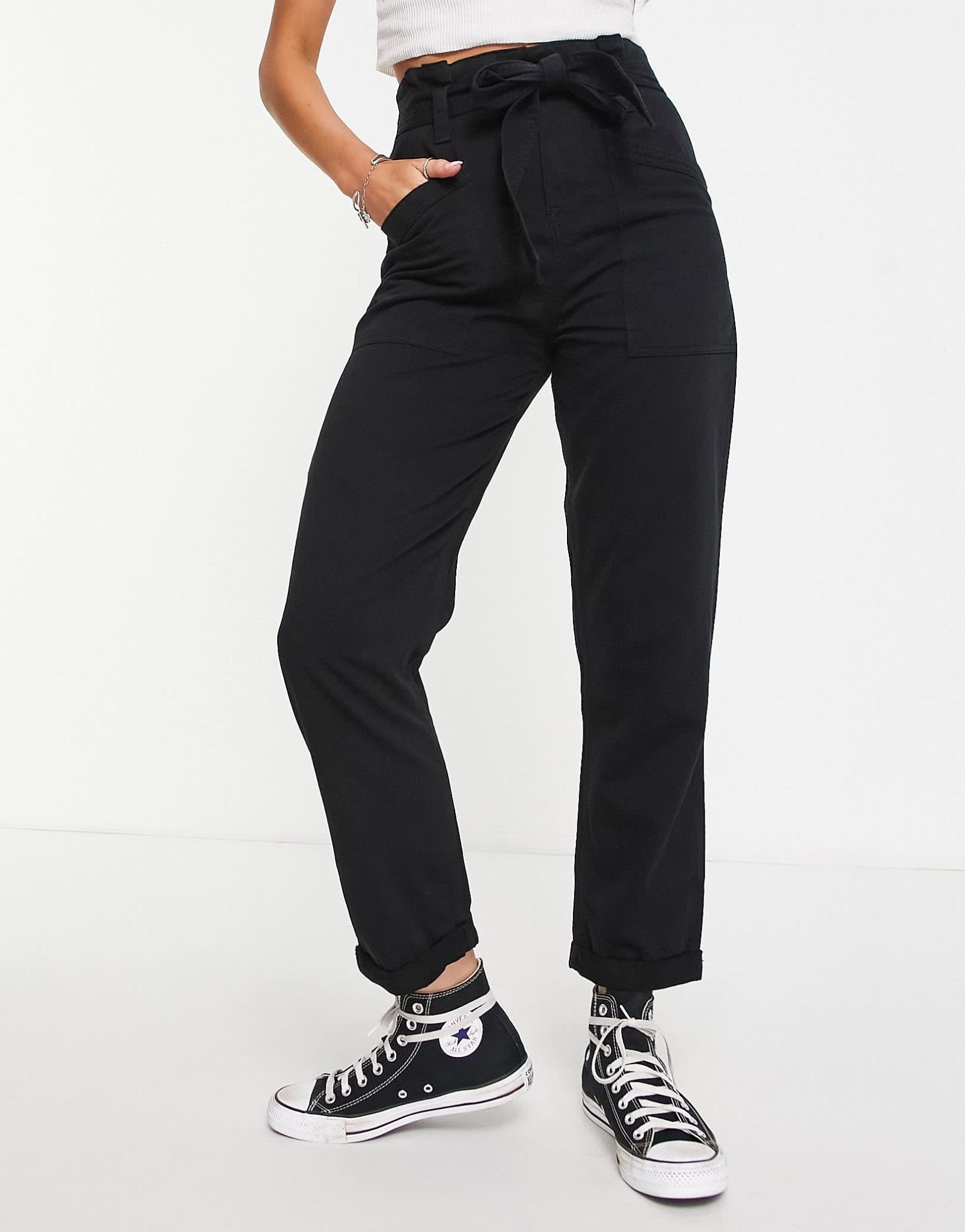 Topshop belted high waisted jeans in black - ASOS Sample Sale EU Store