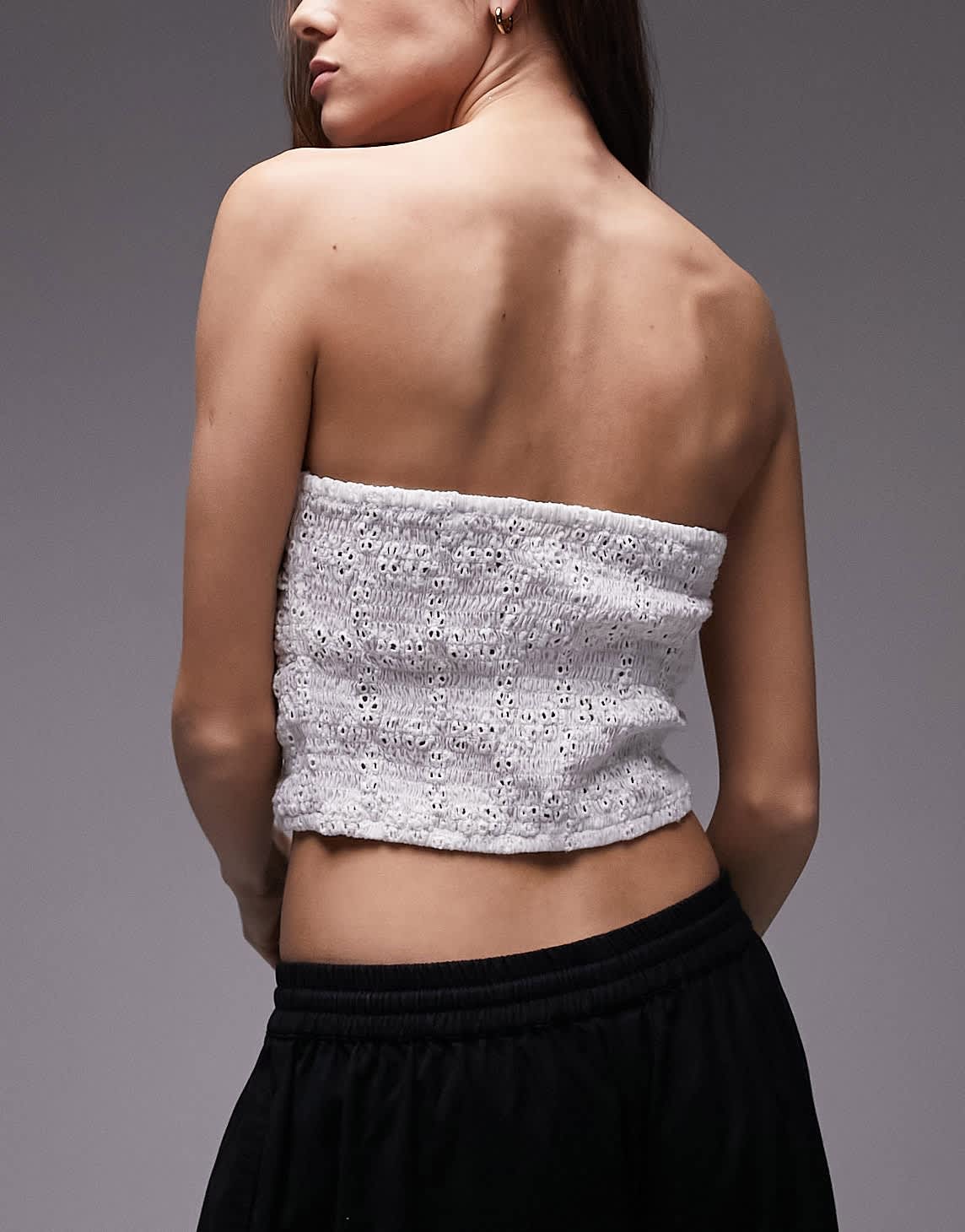 Topshop co - ord broderie shirred bandeau top in white - ASOS Sample Sale EU Store