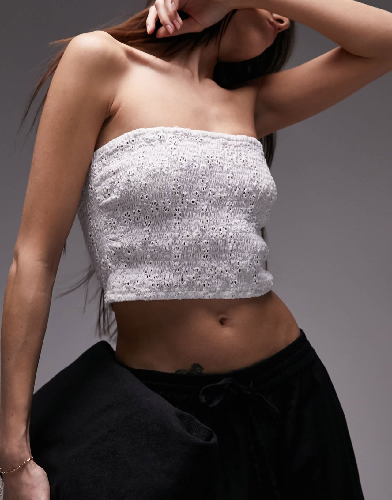 Topshop co - ord broderie shirred bandeau top in white - ASOS Sample Sale EU Store