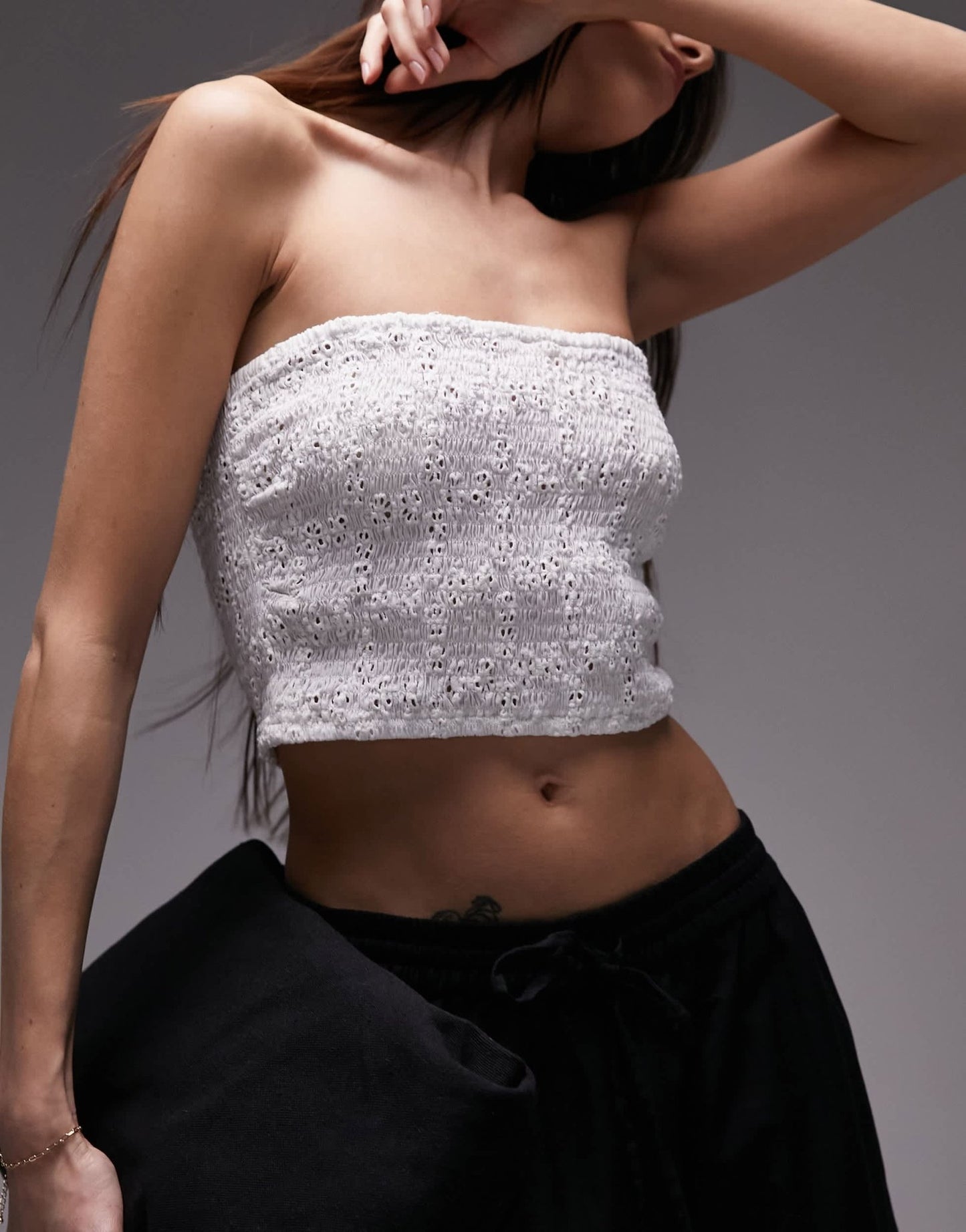 Topshop co - ord broderie shirred bandeau top in white - ASOS Sample Sale EU Store
