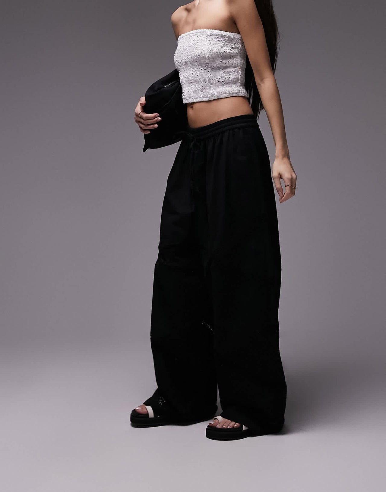 Topshop co - ord broderie shirred bandeau top in white - ASOS Sample Sale EU Store