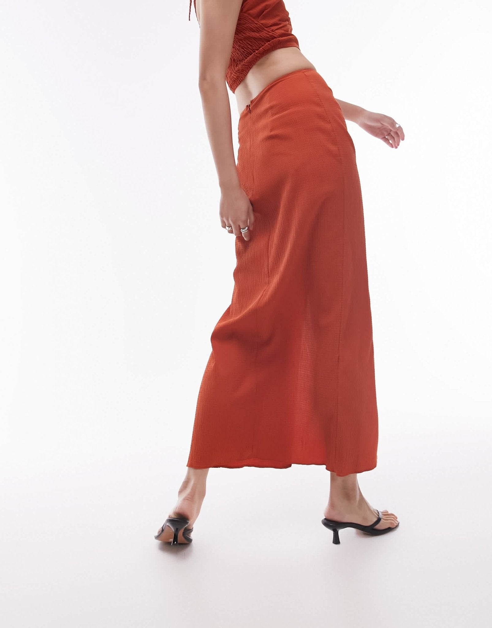 Topshop co - ord centre front ruched maxi skirt in rust - ASOS Sample Sale EU Store