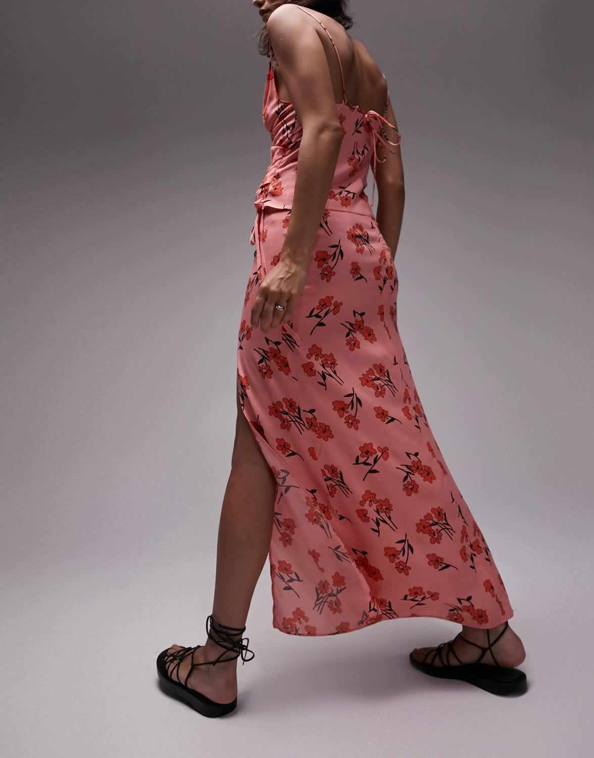 Topshop co - ord cherry blossom split maxi skirt in pink - ASOS Sample Sale EU Store