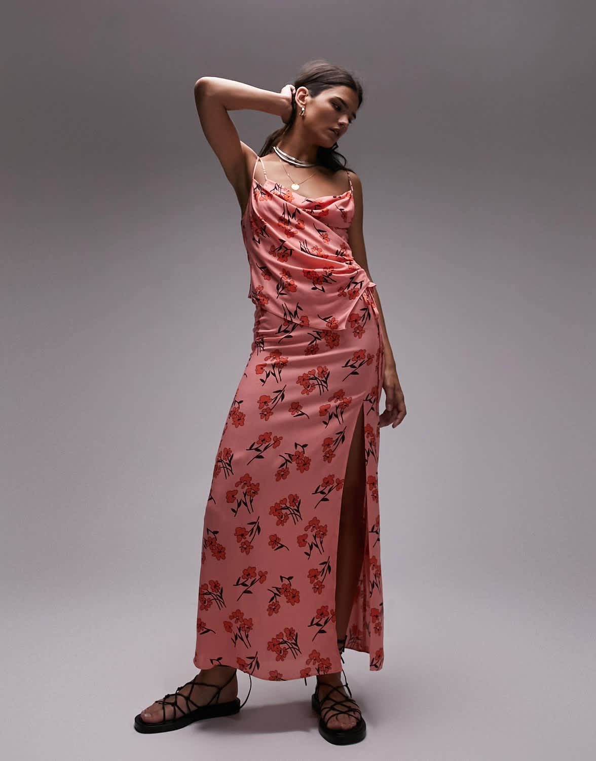 Topshop co - ord cherry blossom split maxi skirt in pink - ASOS Sample Sale EU Store