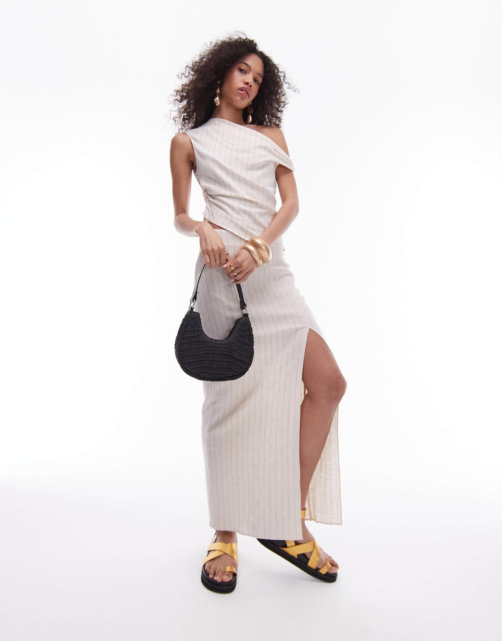 Topshop co - ord column skirt with split in natural pinstripe - ASOS Sample Sale EU Store