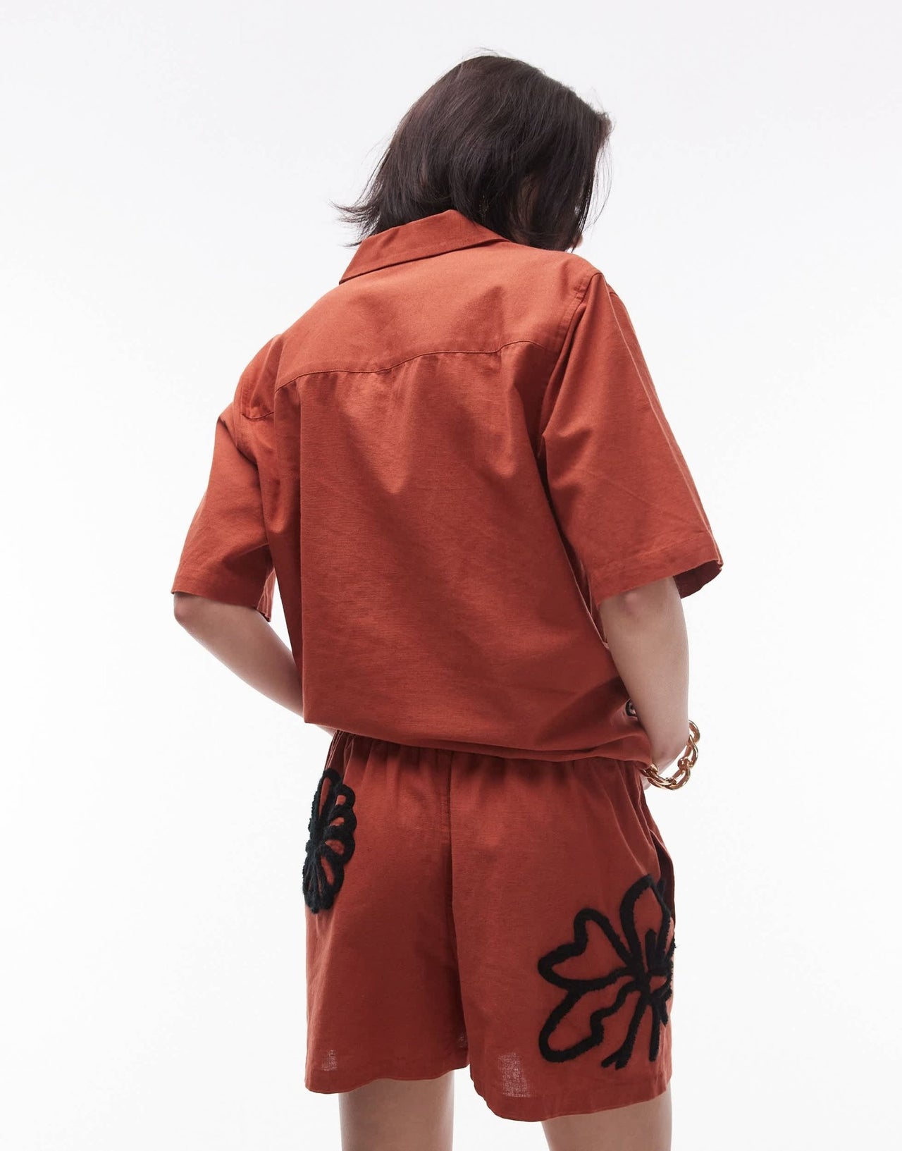 Topshop co - ord flocked floral pull on short in rust - ASOS Sample Sale EU Store