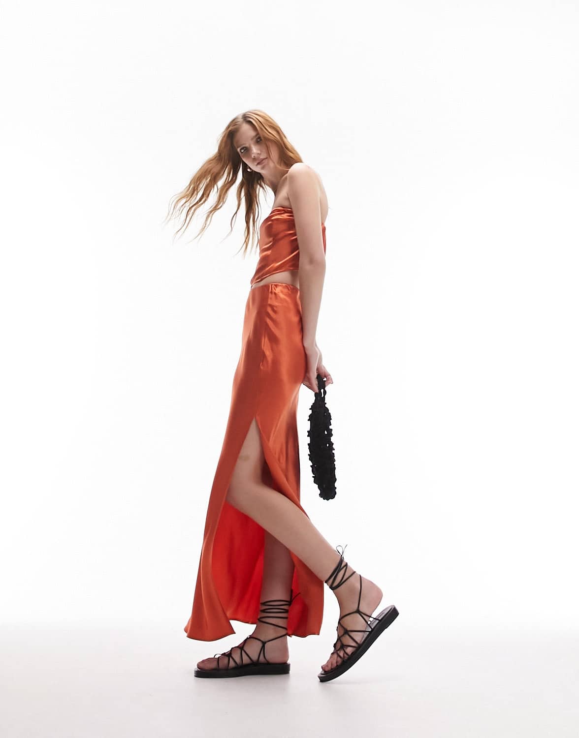 Topshop co - ord floor length bias side split skirt in burnt orange - ASOS Sample Sale EU Store