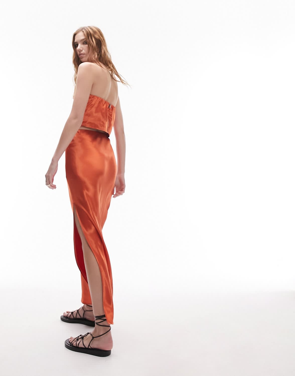 Topshop co - ord floor length bias side split skirt in burnt orange - ASOS Sample Sale EU Store