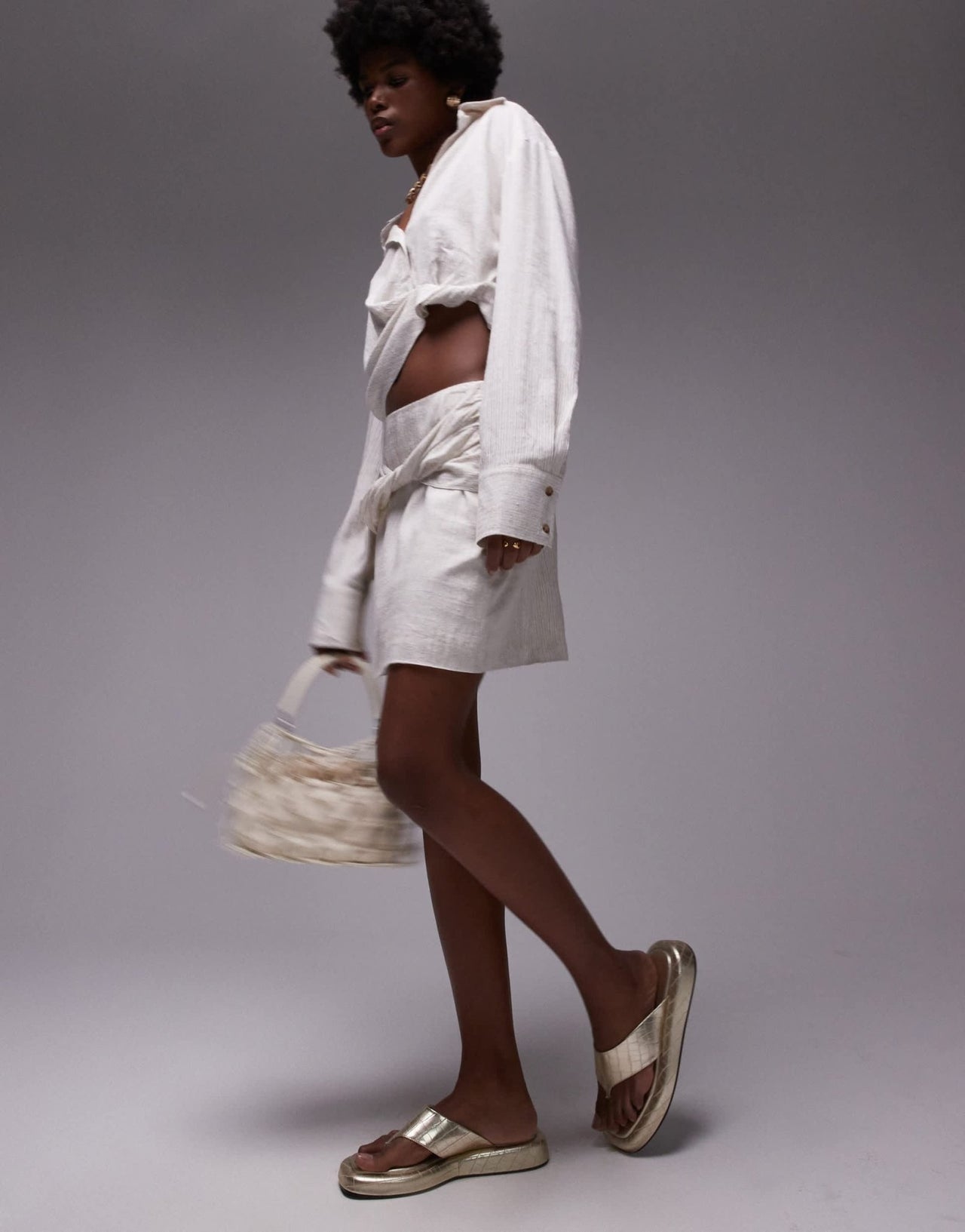 Topshop co - ord knot drape mini skirt in textured natural stripe - ASOS Sample Sale EU Store