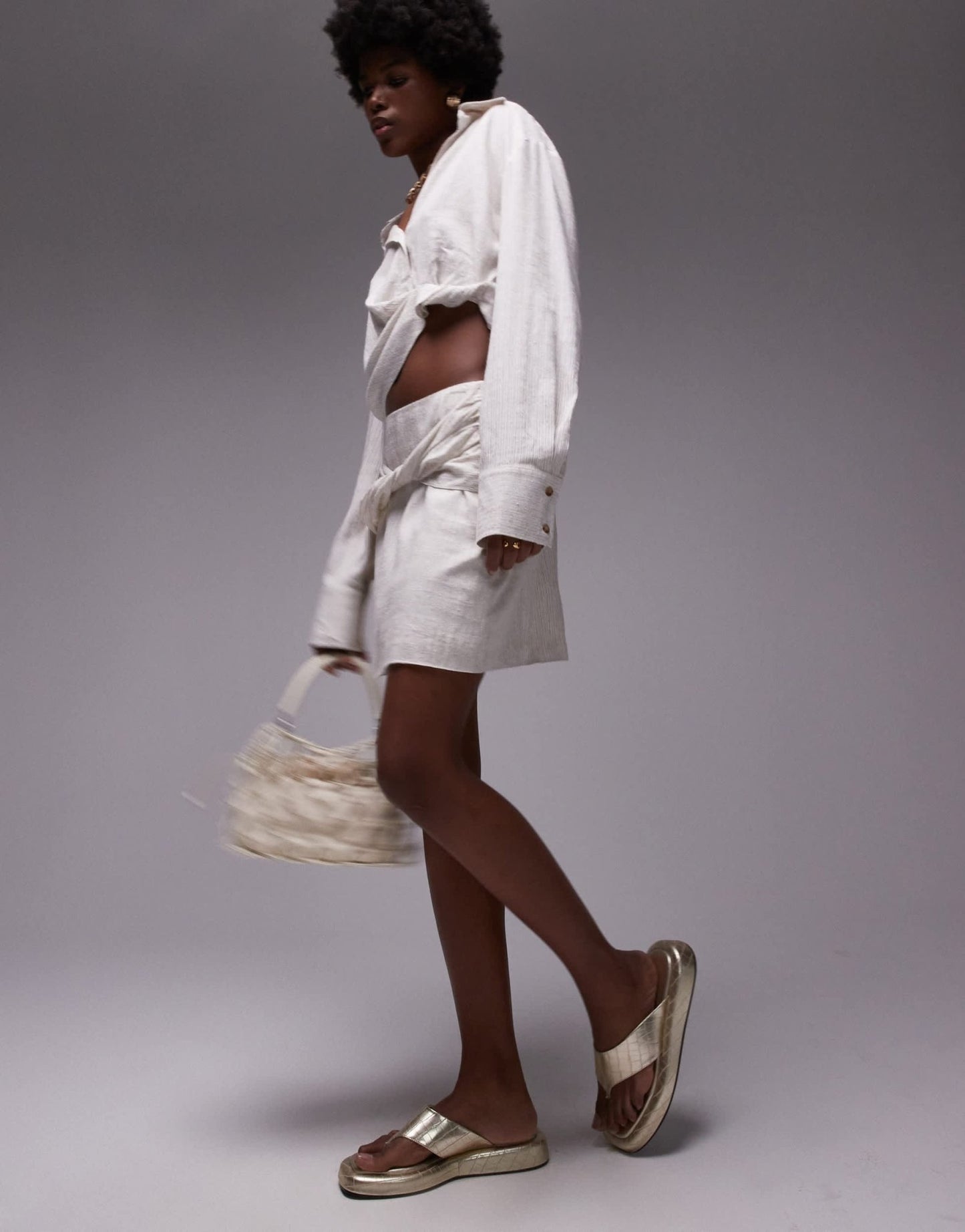 Topshop co - ord knot drape mini skirt in textured natural stripe - ASOS Sample Sale EU Store